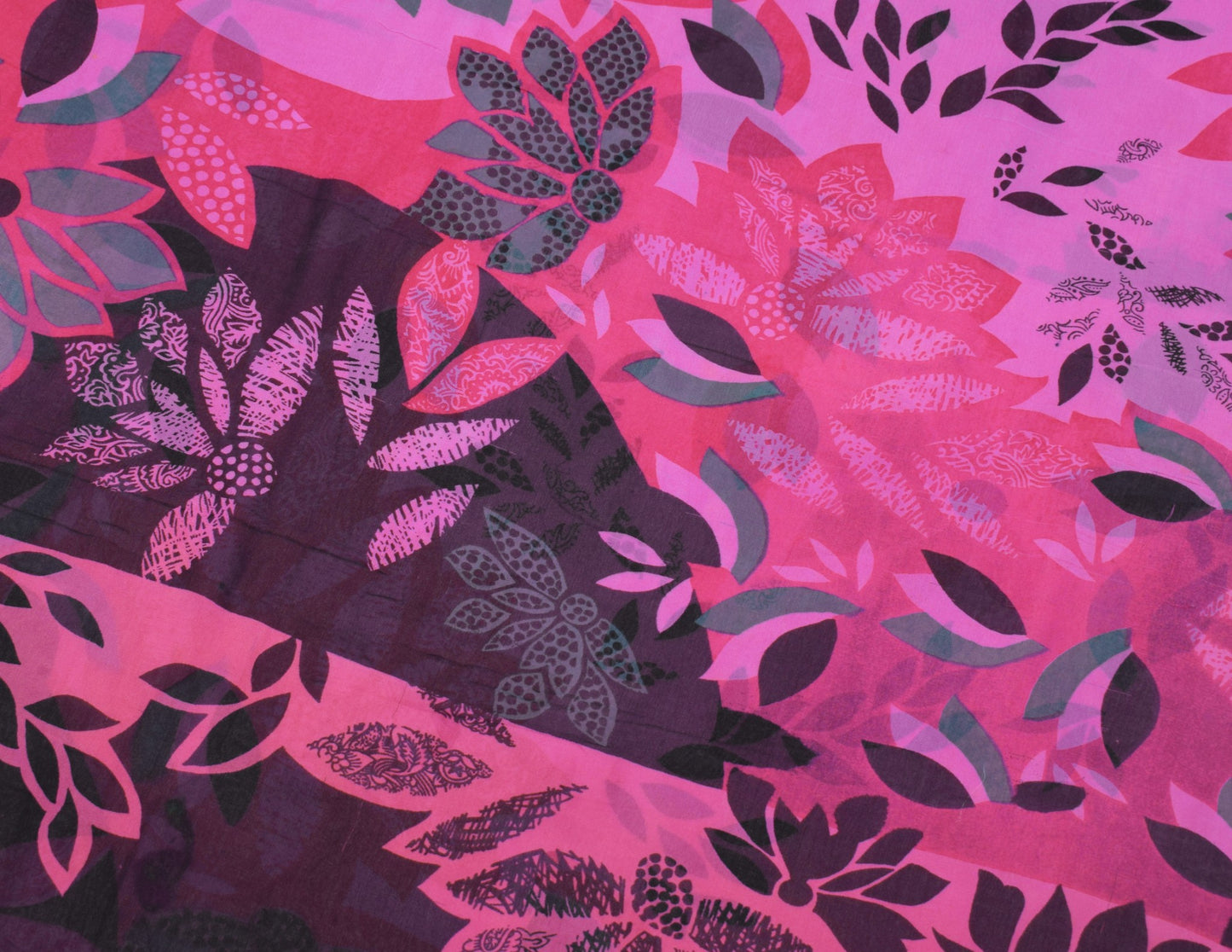 Sushila Vintage Pink Scrap Saree Pure Georgette Printed Floral Remnant Sari
