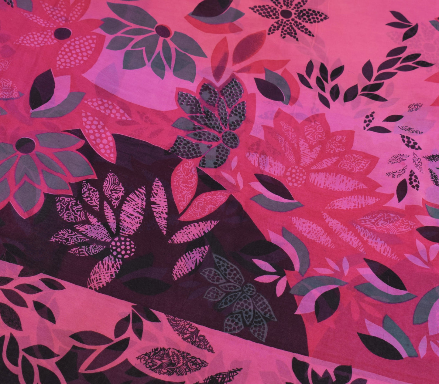 Sushila Vintage Pink Scrap Saree Pure Georgette Printed Floral Remnant Sari