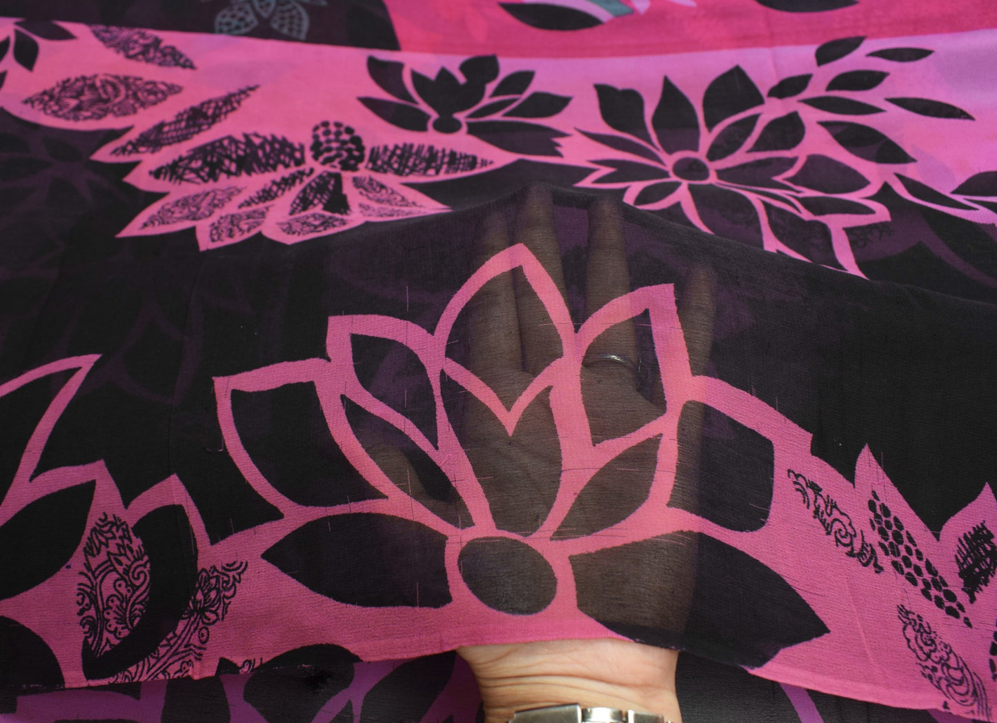 Sushila Vintage Pink Scrap Saree Pure Georgette Printed Floral Remnant Sari