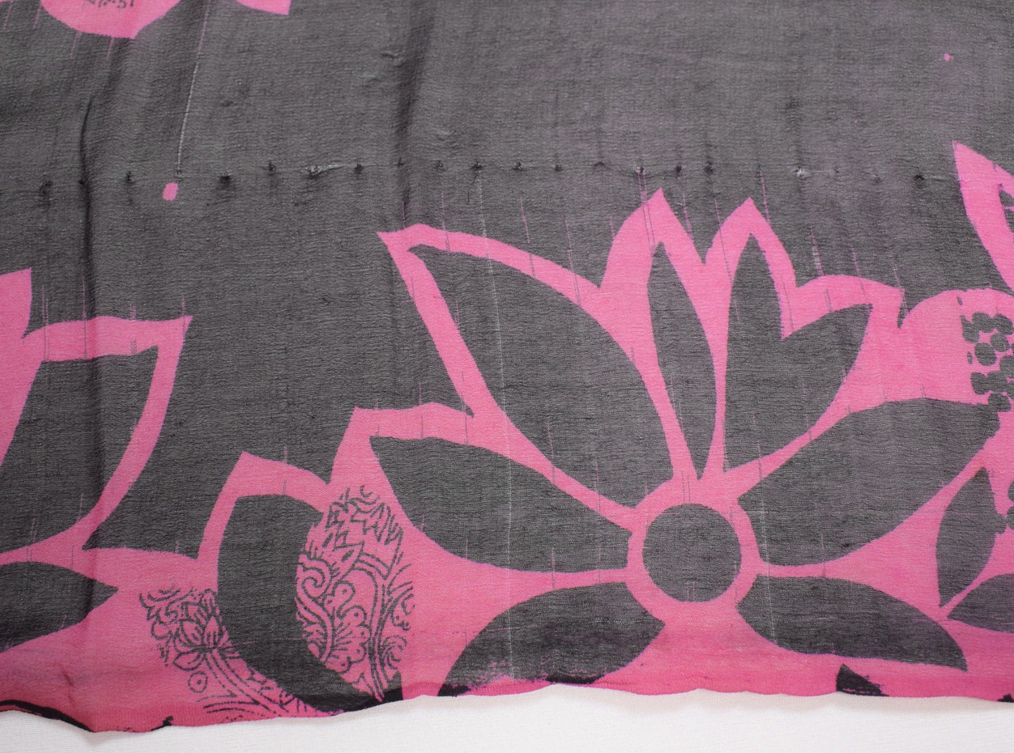 Sushila Vintage Pink Scrap Saree Pure Georgette Printed Floral Remnant Sari