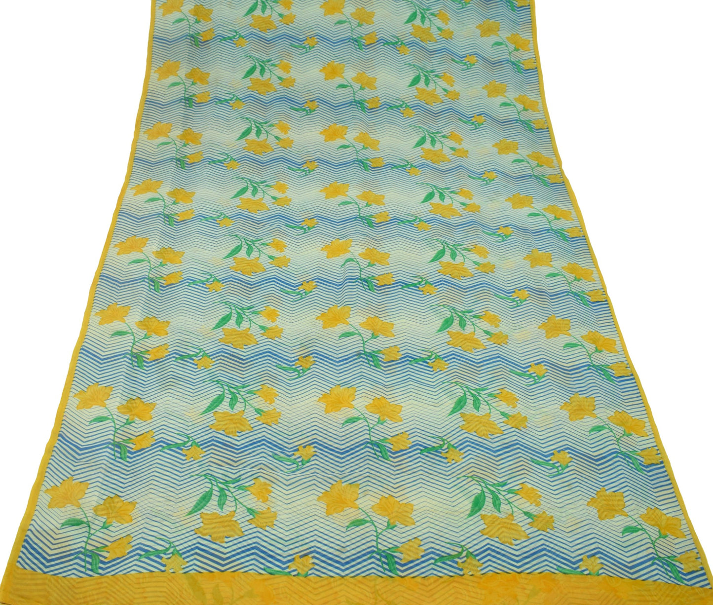 Sushila Vintage Cream Saree Pure Georgette Silk Printed Floral Sari Craft Fabric