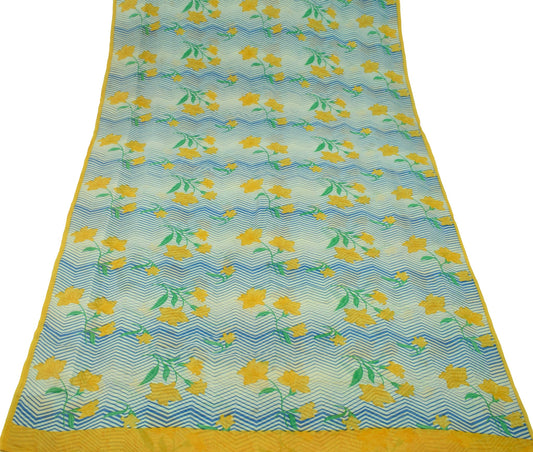 Sushila Vintage Cream Saree Pure Georgette Silk Printed Floral Sari Craft Fabric