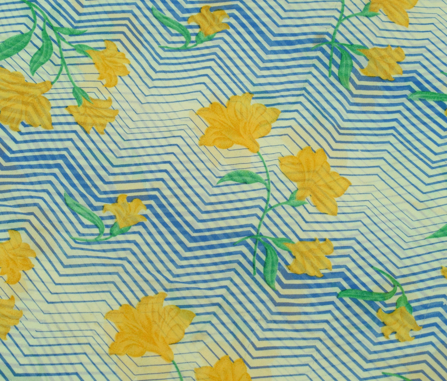 Sushila Vintage Cream Saree Pure Georgette Silk Printed Floral Sari Craft Fabric