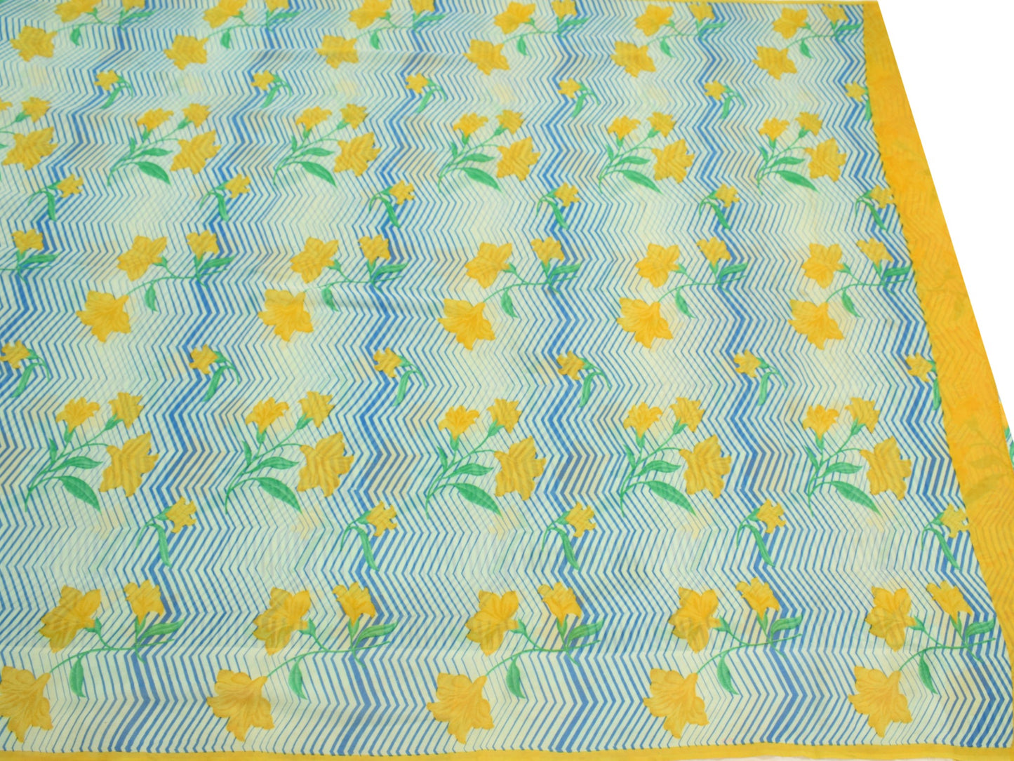 Sushila Vintage Cream Saree Pure Georgette Silk Printed Floral Sari Craft Fabric