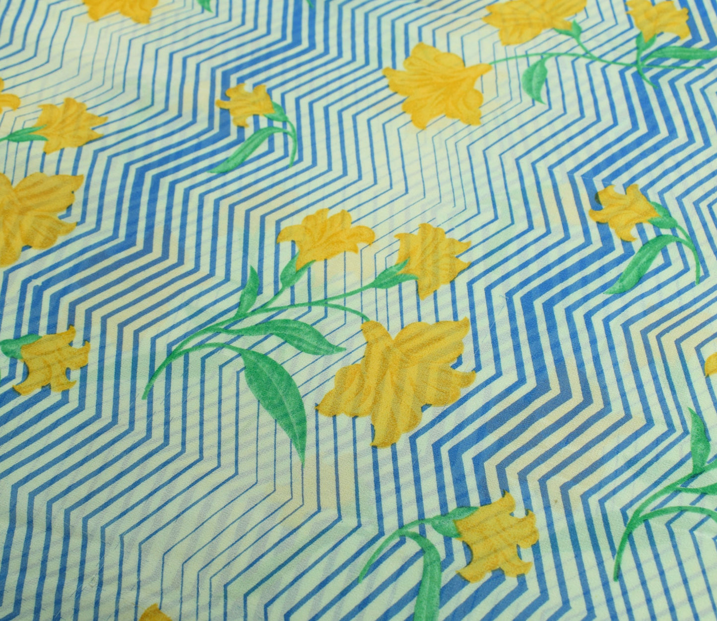 Sushila Vintage Cream Saree Pure Georgette Silk Printed Floral Sari Craft Fabric