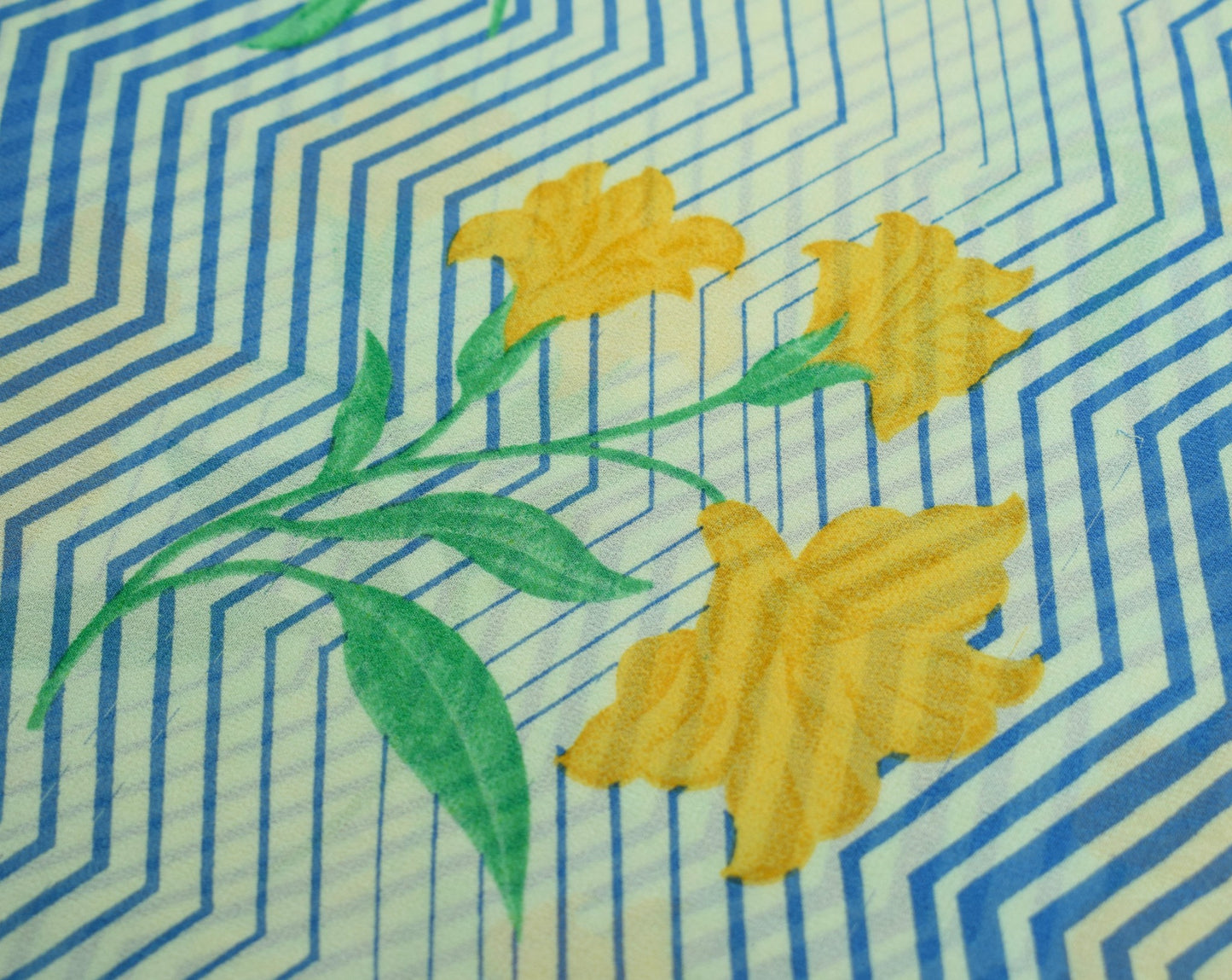 Sushila Vintage Cream Saree Pure Georgette Silk Printed Floral Sari Craft Fabric