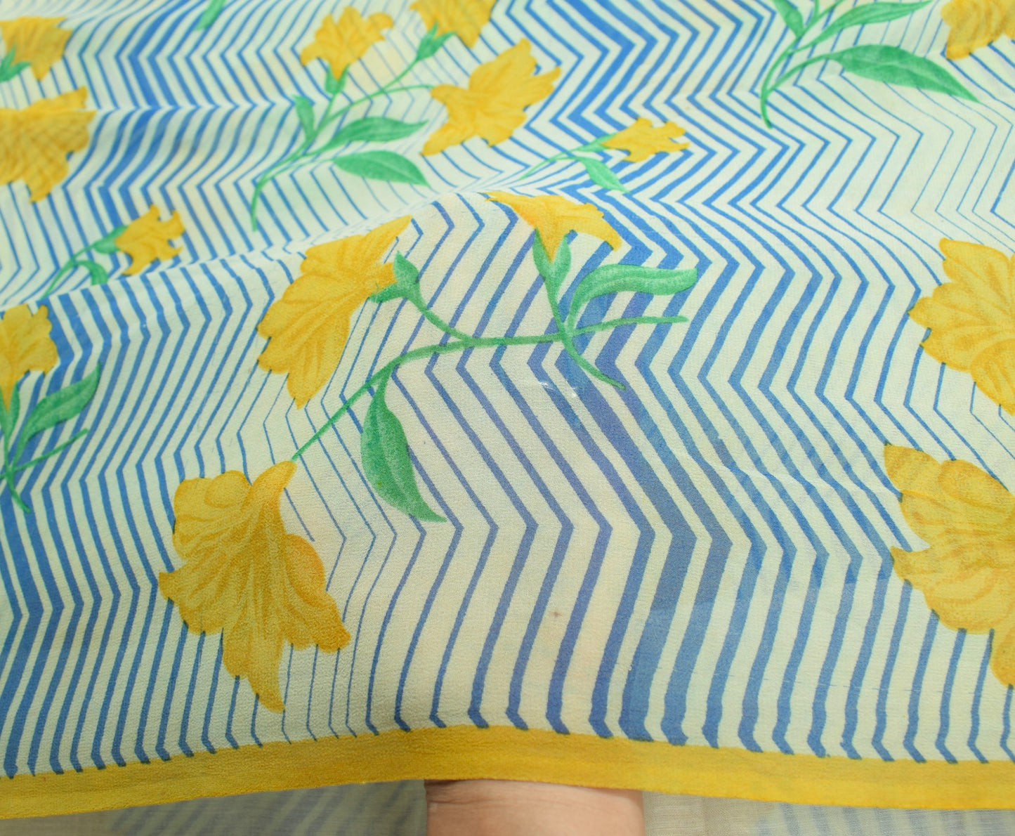 Sushila Vintage Cream Saree Pure Georgette Silk Printed Floral Sari Craft Fabric