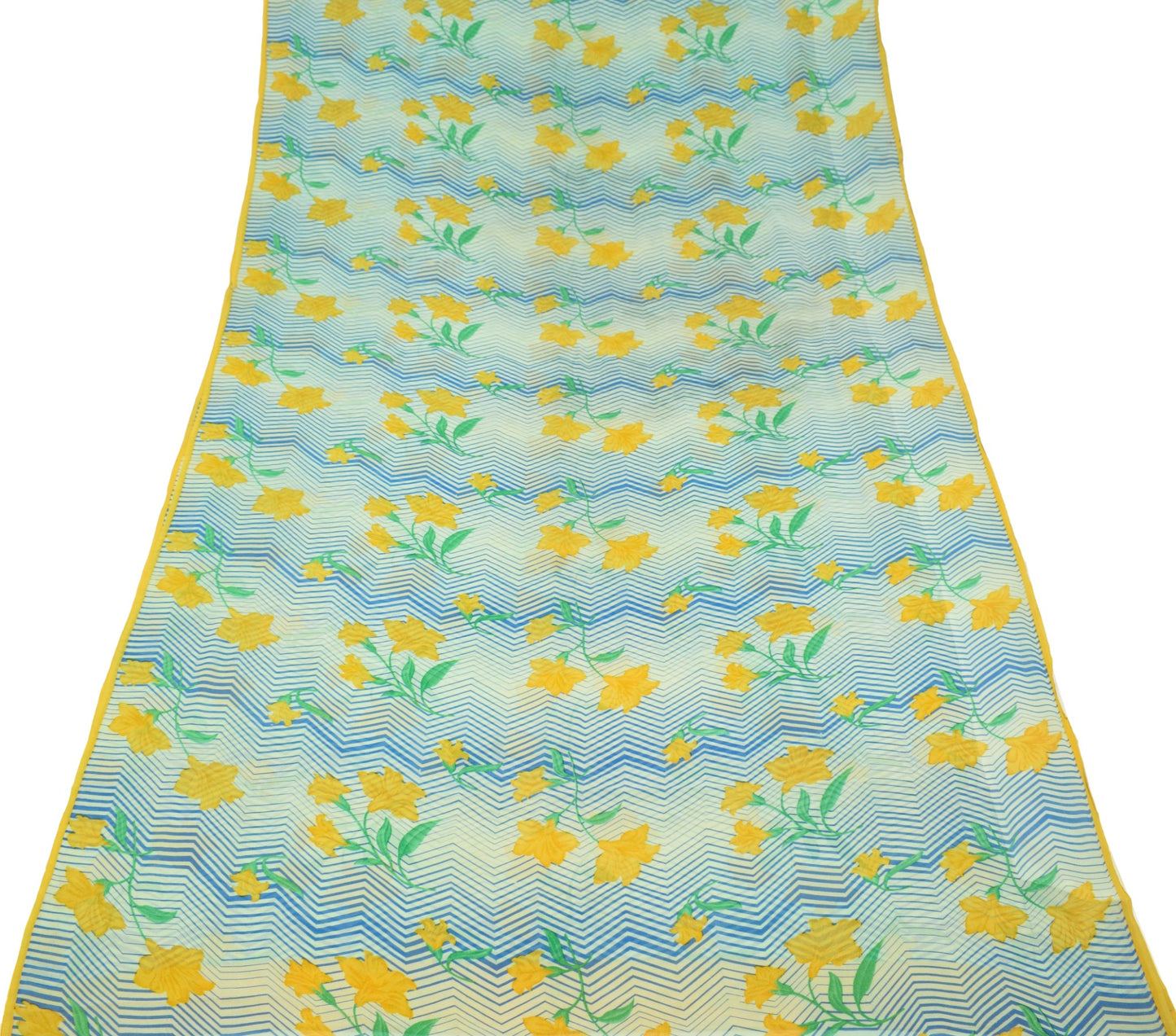 Sushila Vintage Cream Saree Pure Georgette Silk Printed Floral Sari Craft Fabric