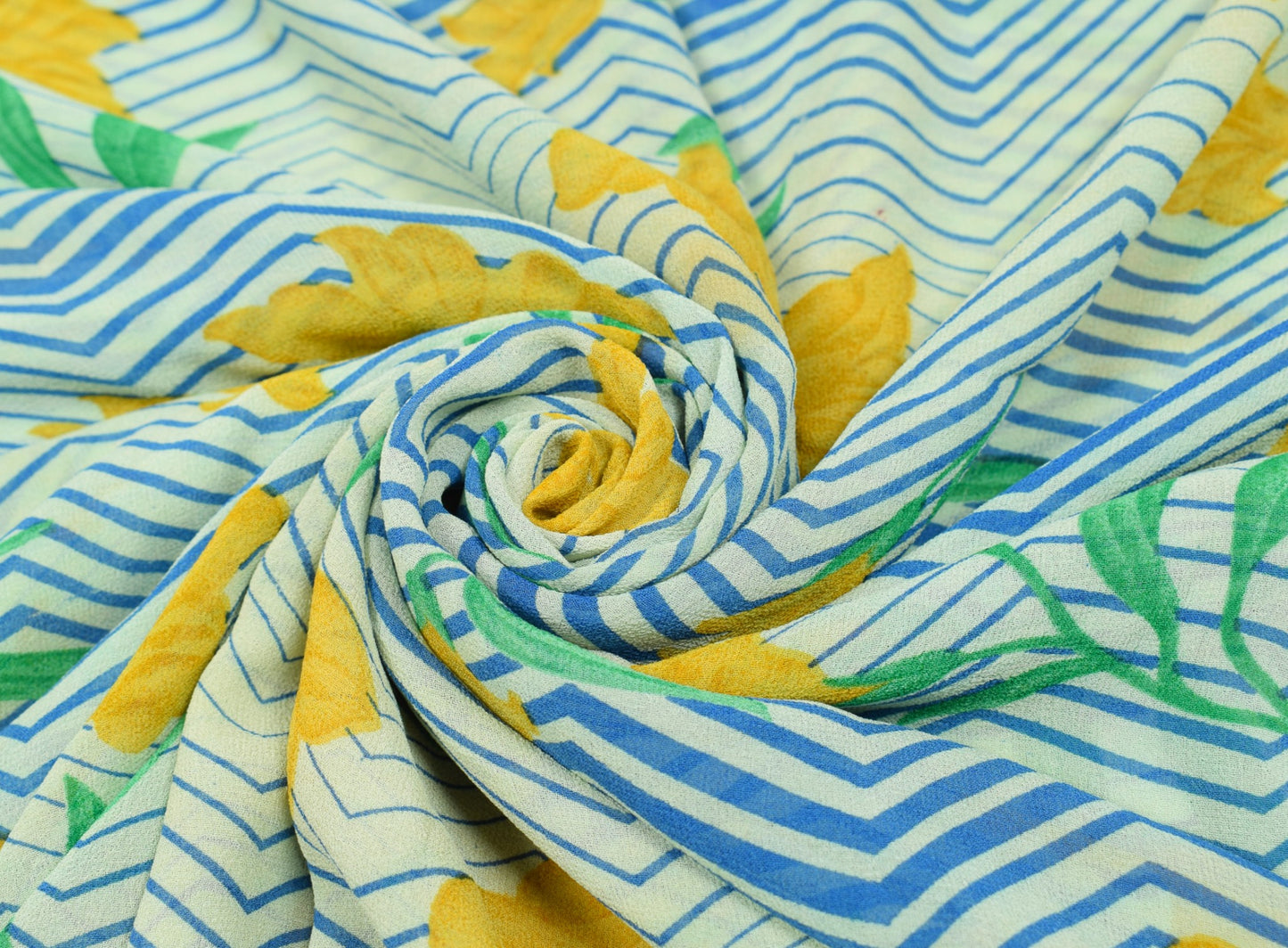 Sushila Vintage Cream Saree Pure Georgette Silk Printed Floral Sari Craft Fabric