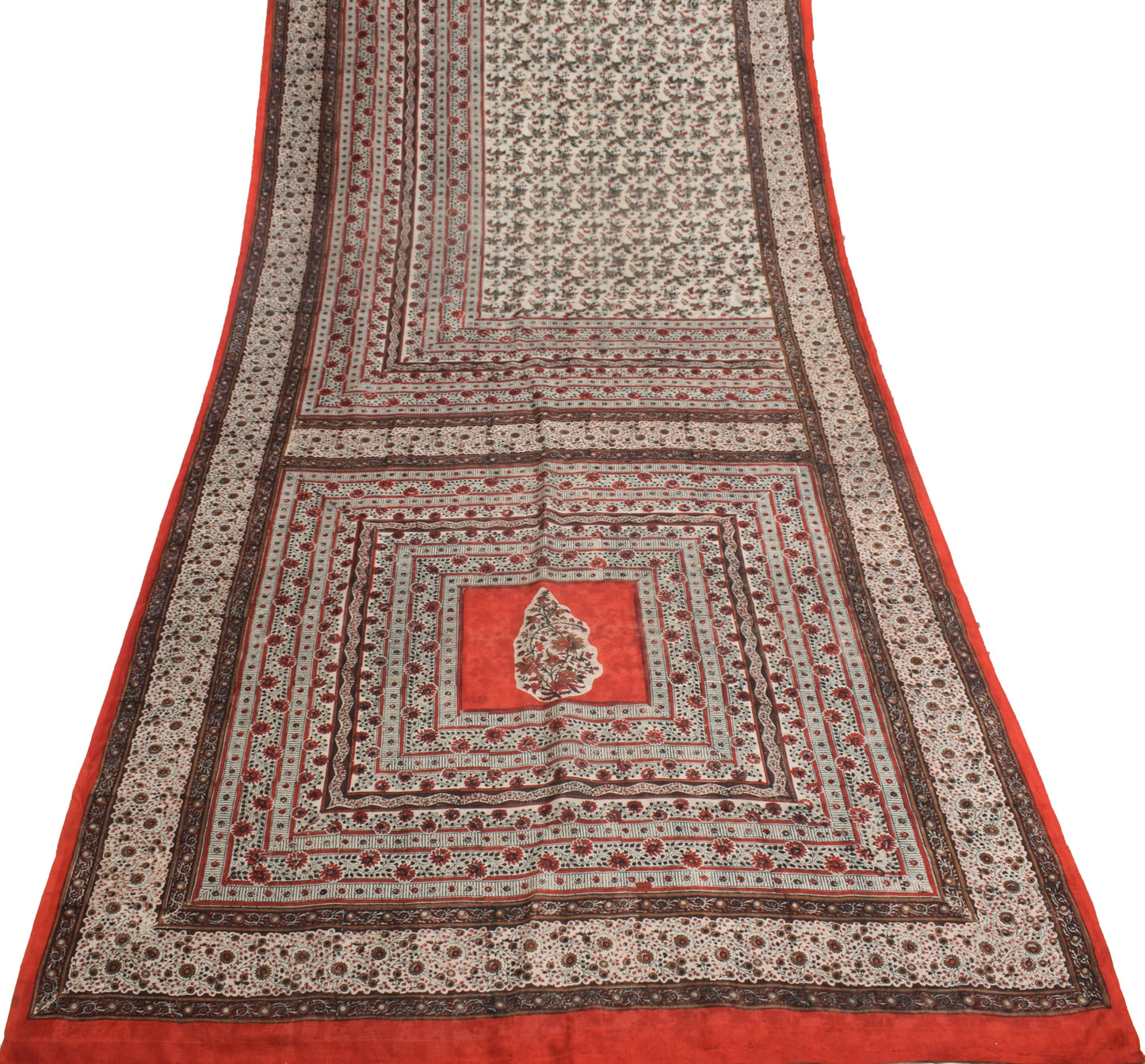 Sushila Vintage Cream Saree 100% Pure Silk Printed Floral Soft Craft Fabric