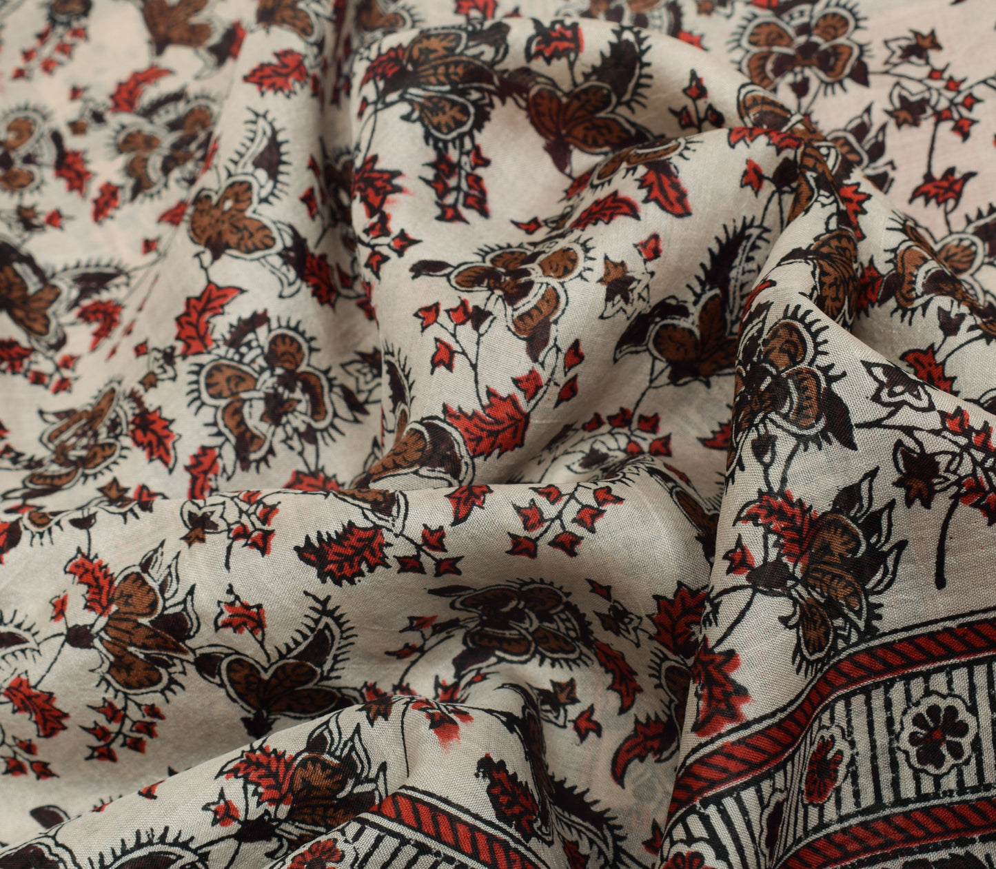 Sushila Vintage Cream Saree 100% Pure Silk Printed Floral Soft Craft Fabric