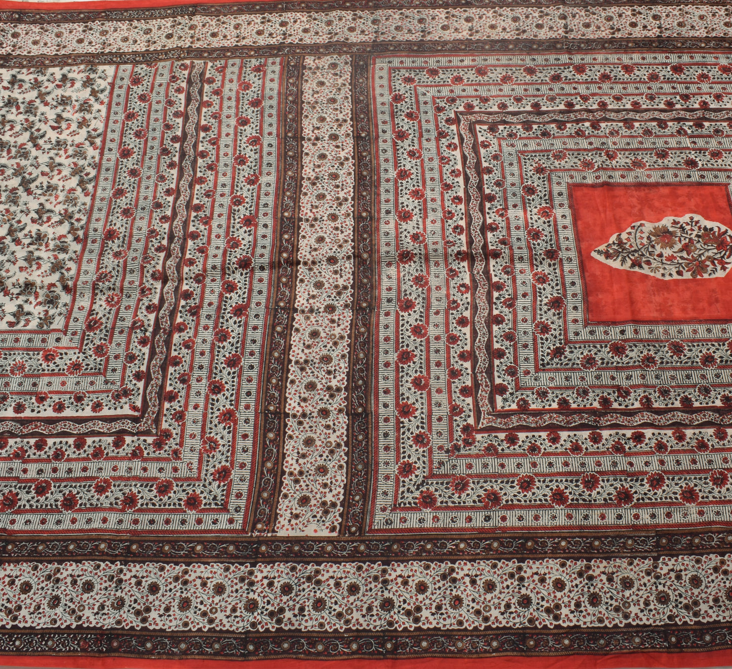 Sushila Vintage Cream Saree 100% Pure Silk Printed Floral Soft Craft Fabric
