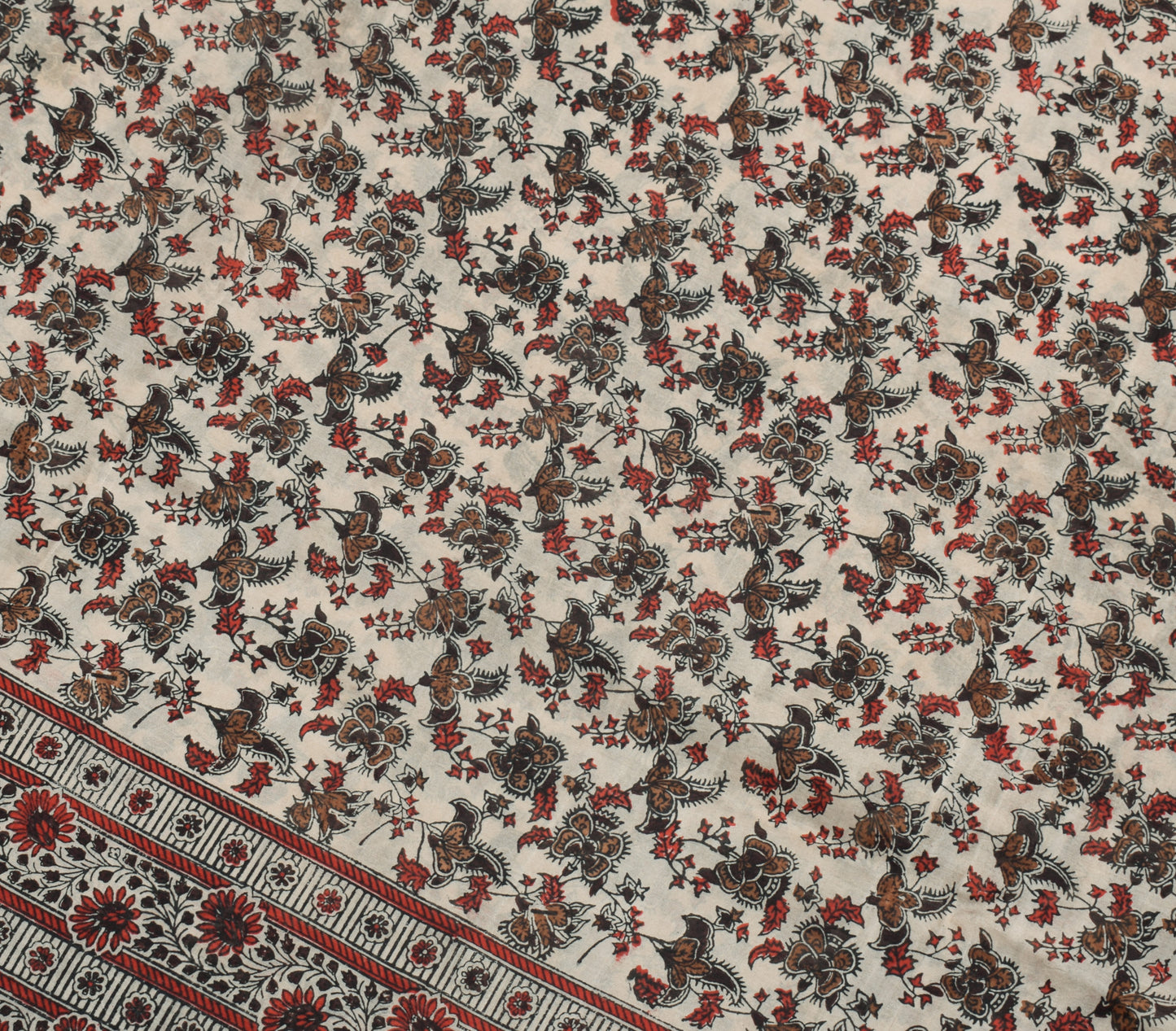 Sushila Vintage Cream Saree 100% Pure Silk Printed Floral Soft Craft Fabric