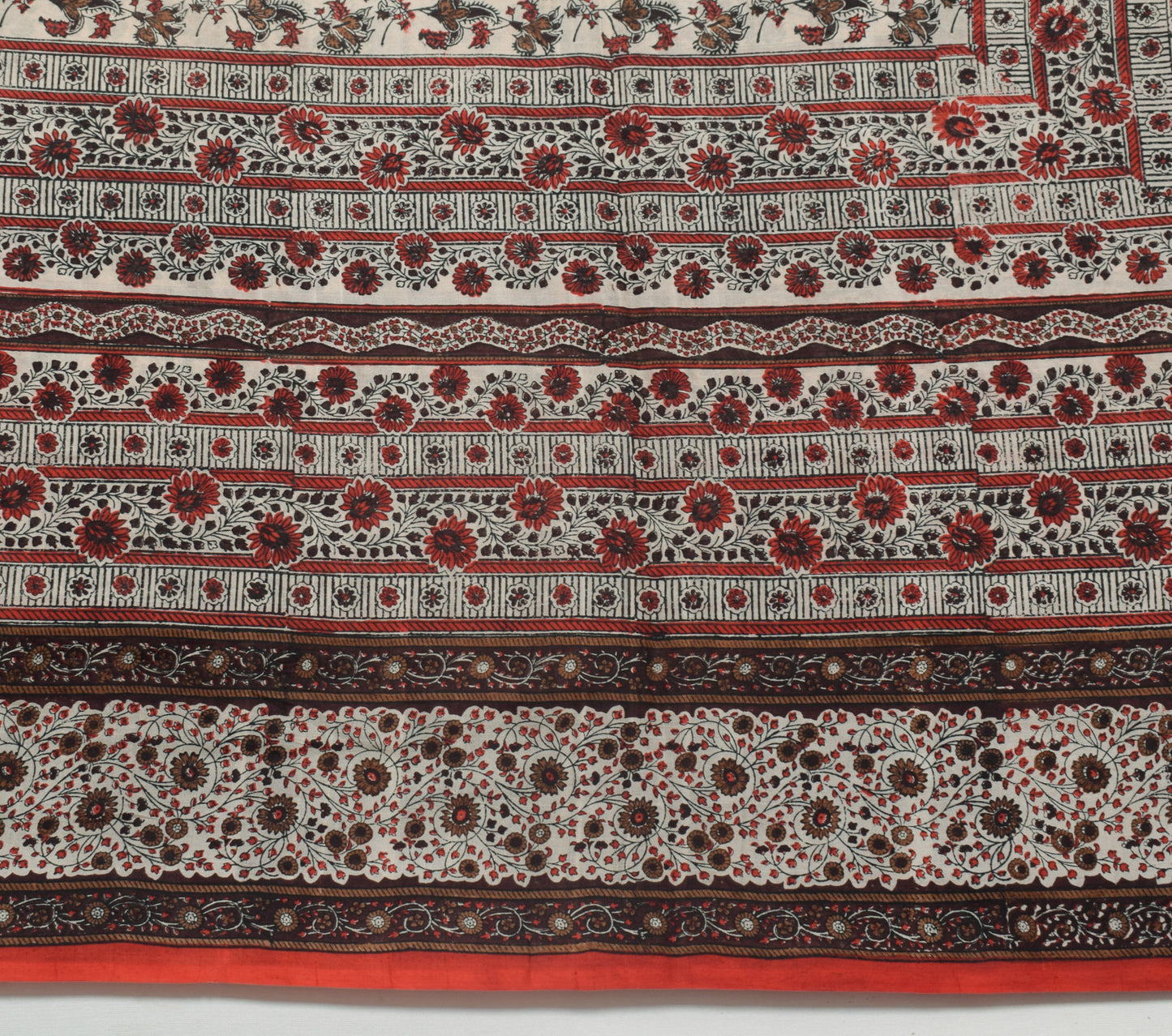 Sushila Vintage Cream Saree 100% Pure Silk Printed Floral Soft Craft Fabric