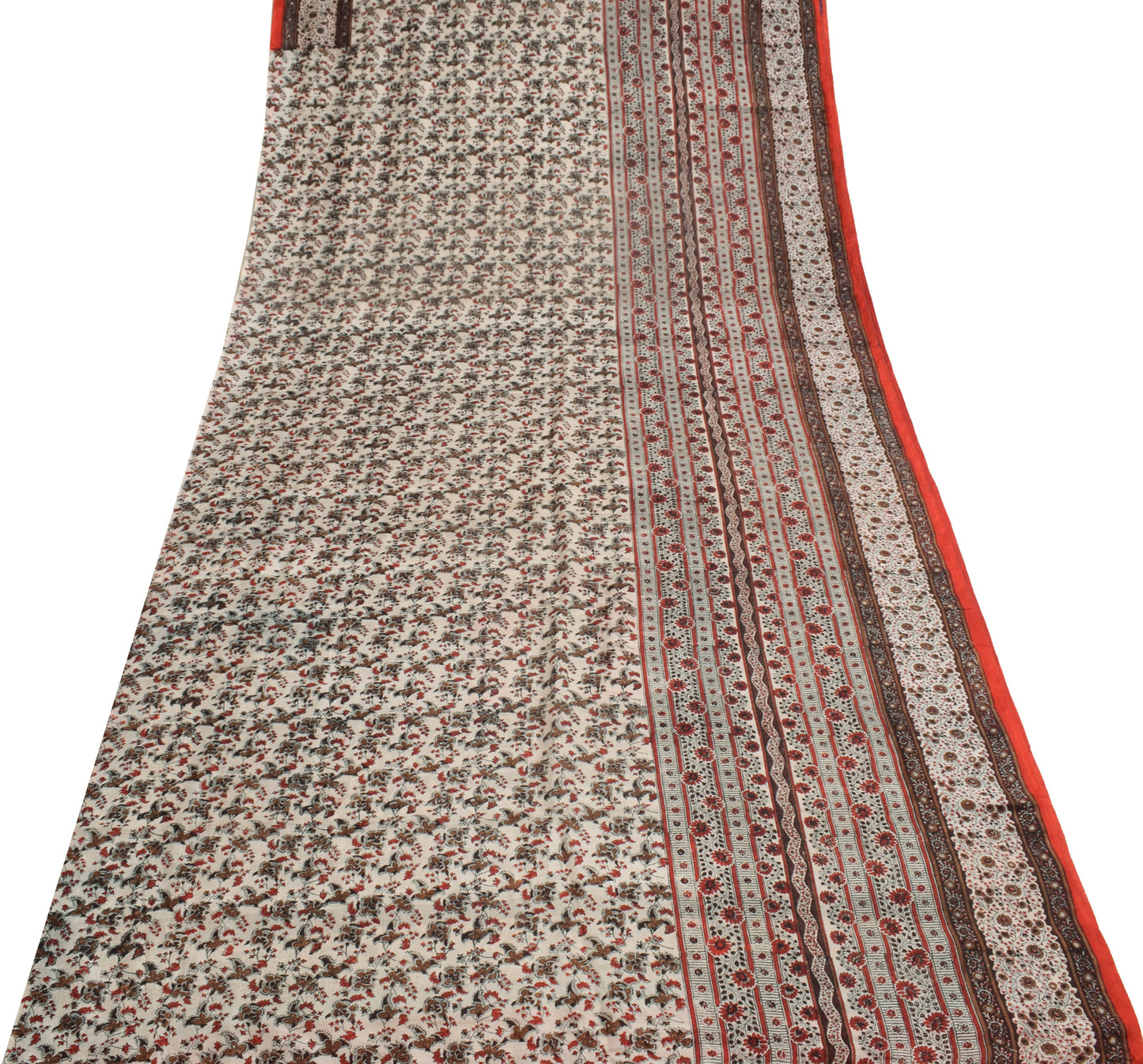 Sushila Vintage Cream Saree 100% Pure Silk Printed Floral Soft Craft Fabric