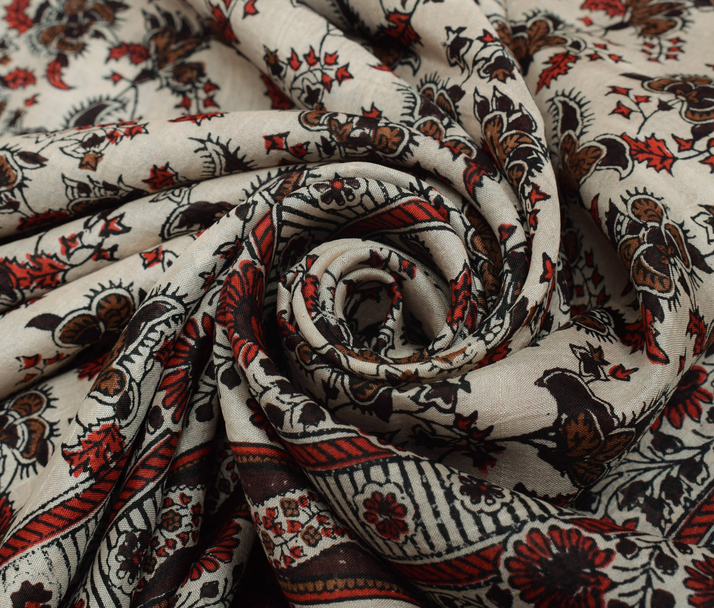 Sushila Vintage Cream Saree 100% Pure Silk Printed Floral Soft Craft Fabric