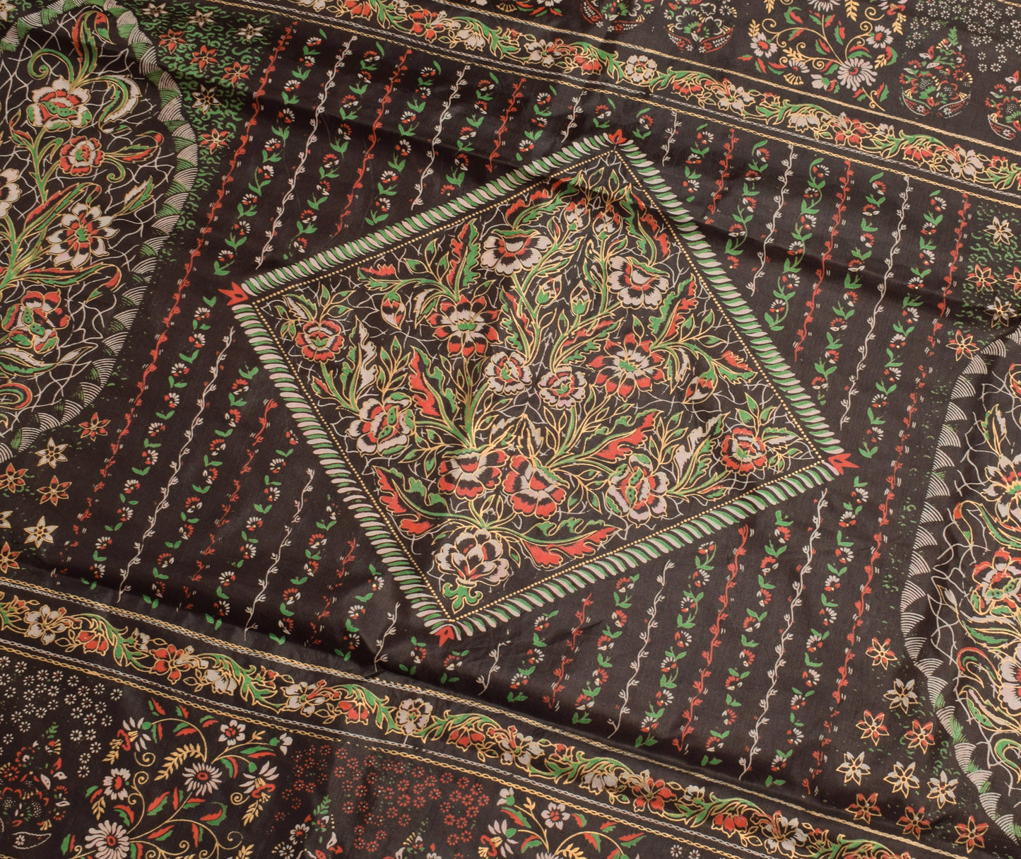 Sushila Vintage Rust Indian Saree Art Silk Printed Floral Soft Sari Craft Fabric