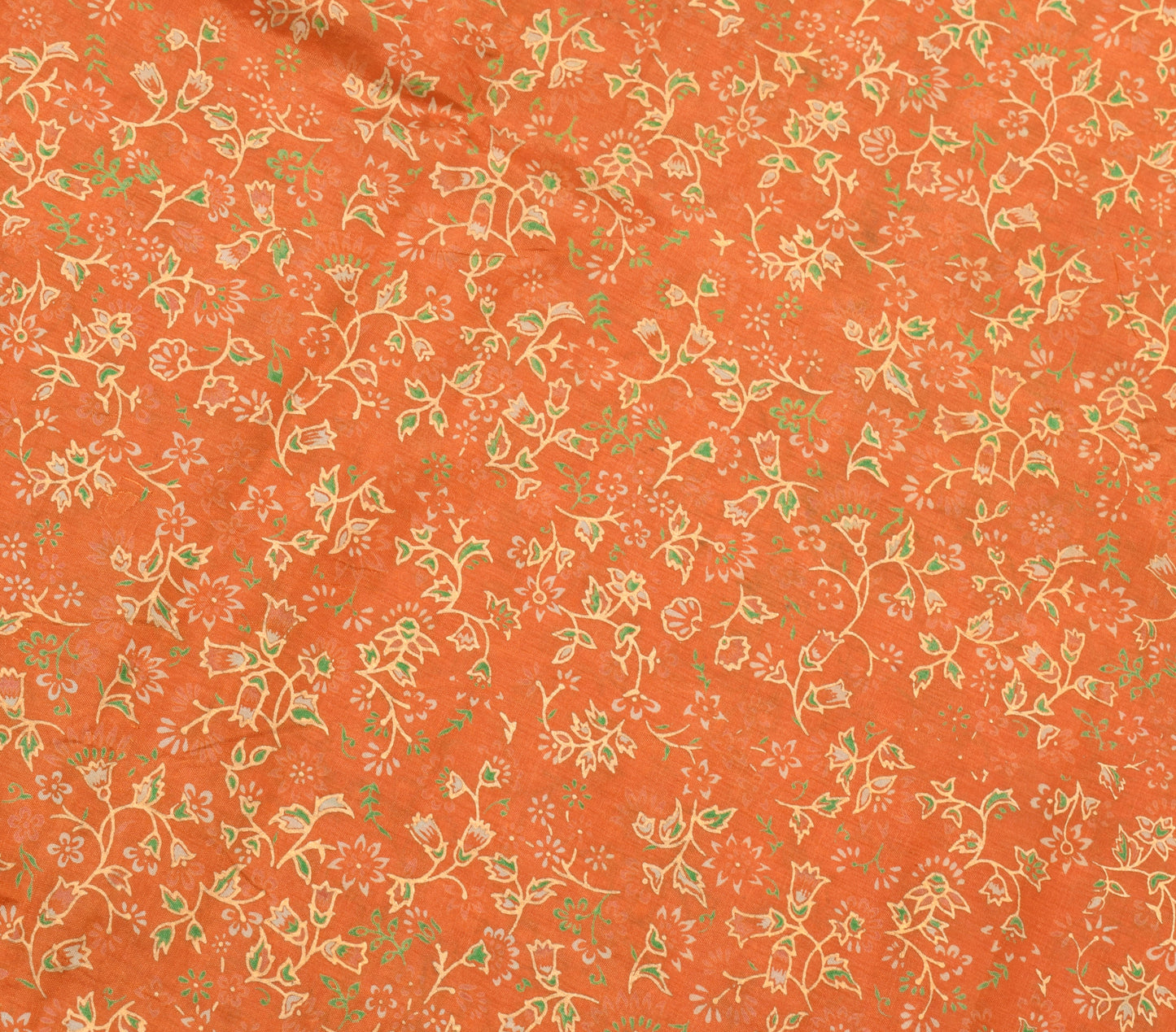 Sushila Vintage Rust Indian Saree Art Silk Printed Floral Soft Sari Craft Fabric