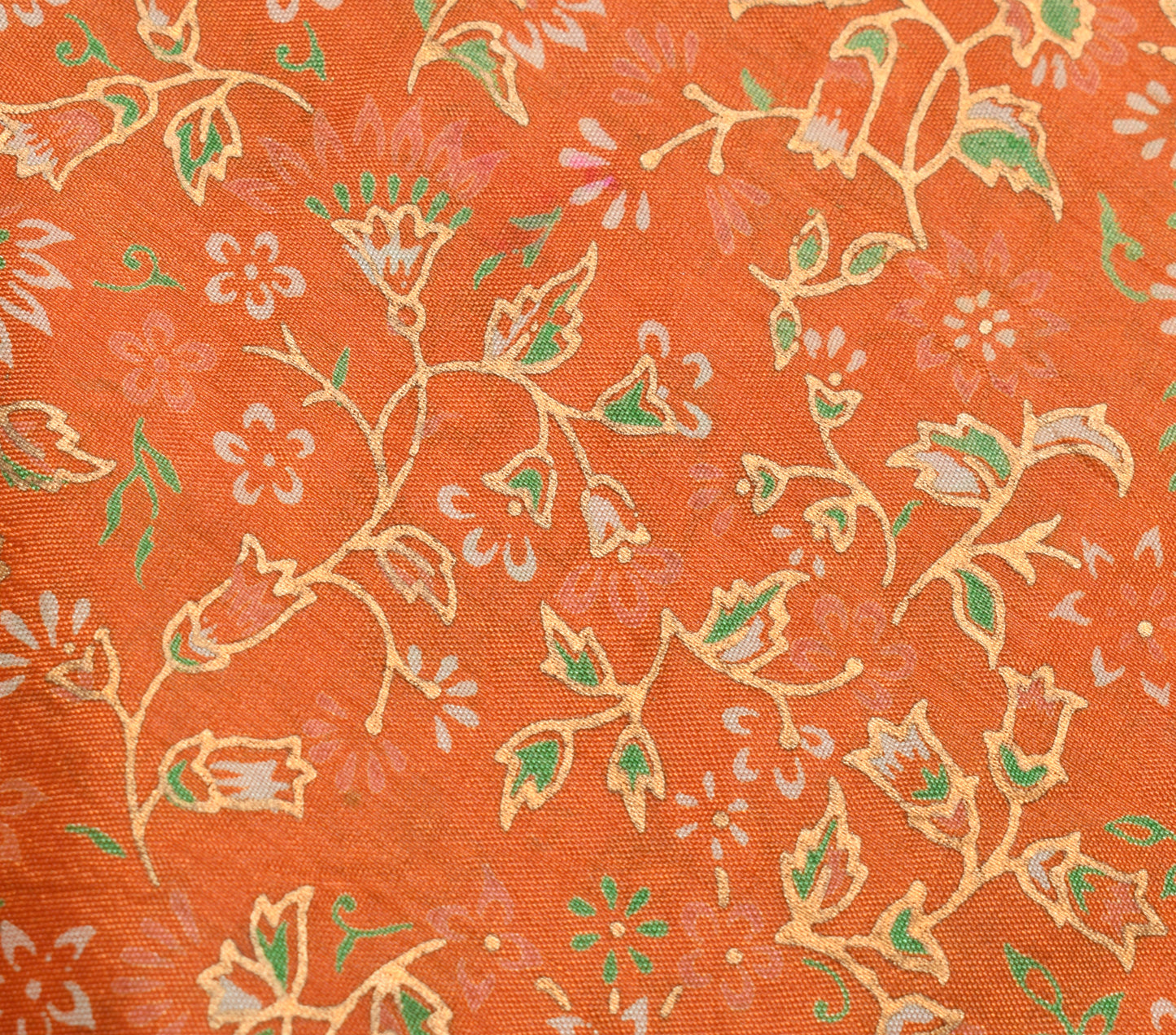 Sushila Vintage Rust Indian Saree Art Silk Printed Floral Soft Sari Craft Fabric