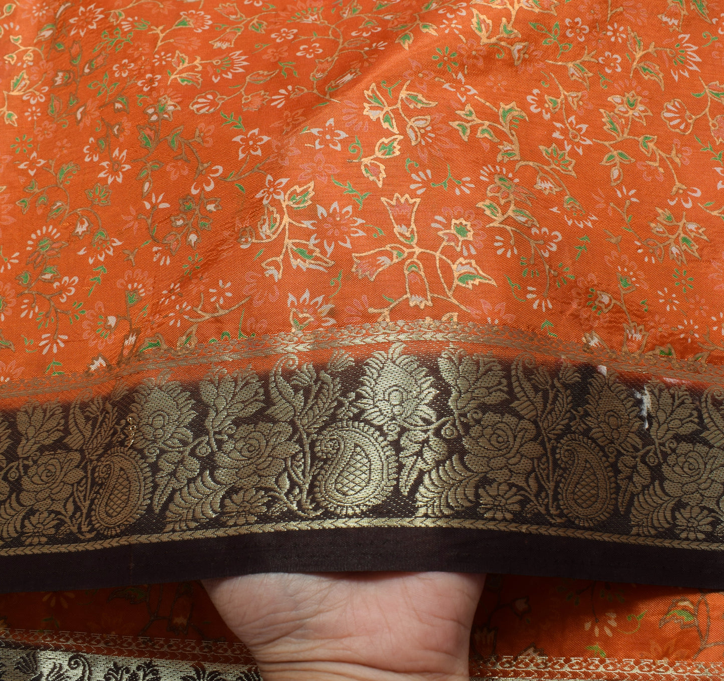 Sushila Vintage Rust Indian Saree Art Silk Printed Floral Soft Sari Craft Fabric