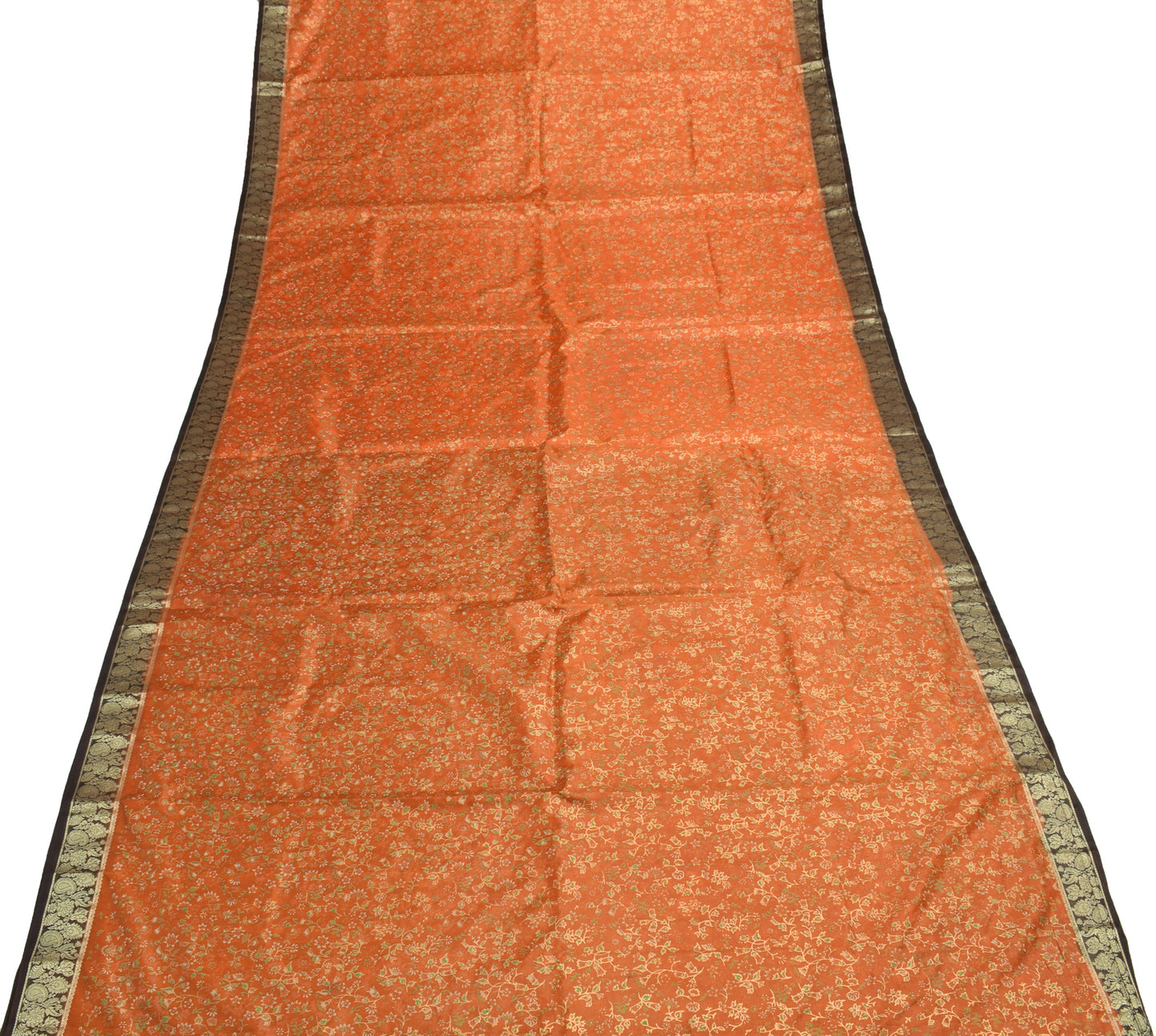 Sushila Vintage Rust Indian Saree Art Silk Printed Floral Soft Sari Craft Fabric