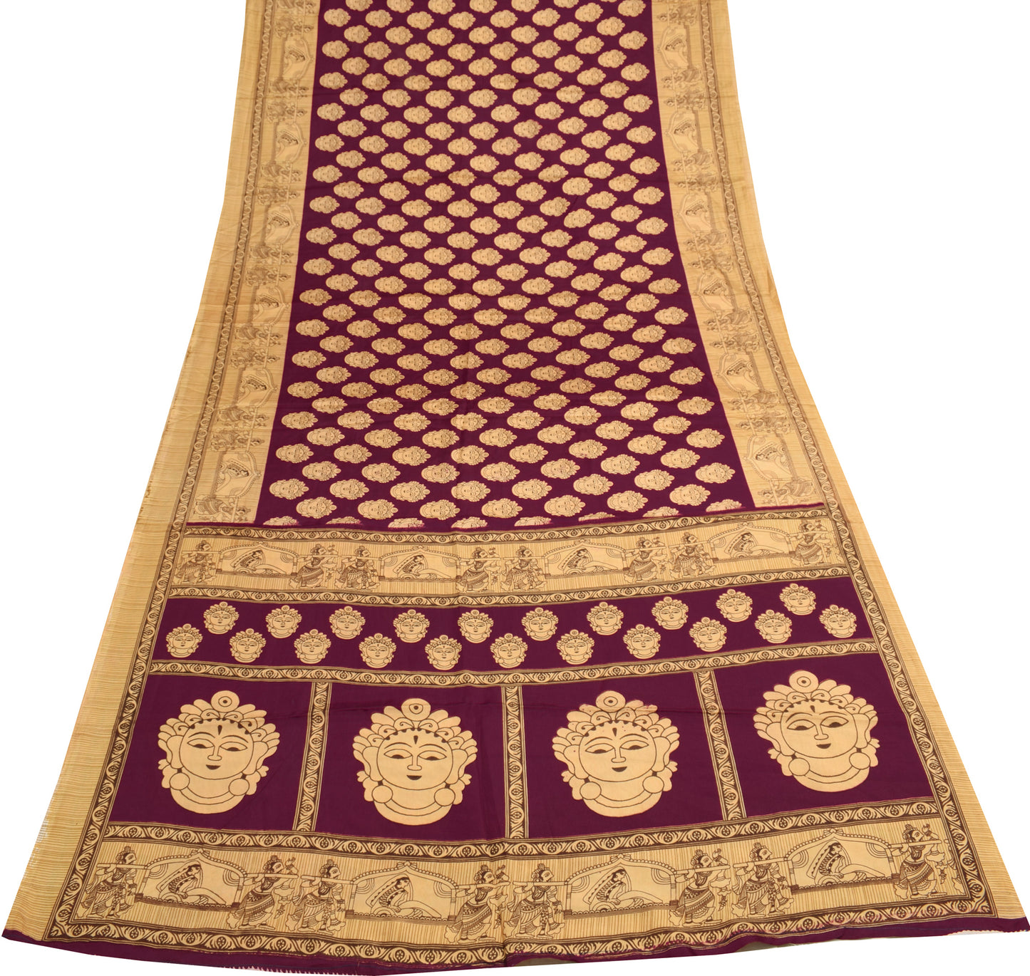 Sushila Vintage Maroon Indian Saree Blend Silk Printed Humans Soft Craft Fabric