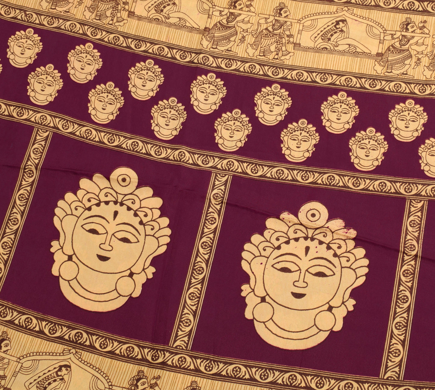 Sushila Vintage Maroon Indian Saree Blend Silk Printed Humans Soft Craft Fabric