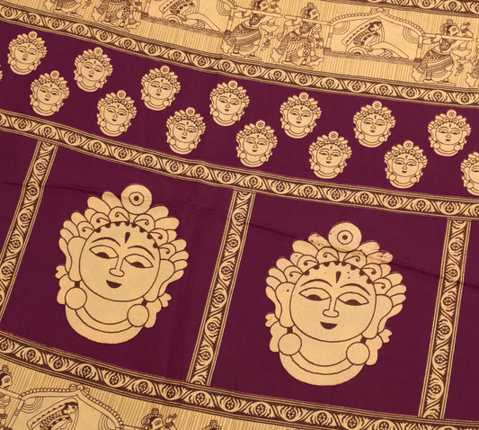 Sushila Vintage Maroon Indian Saree Blend Silk Printed Humans Soft Craft Fabric