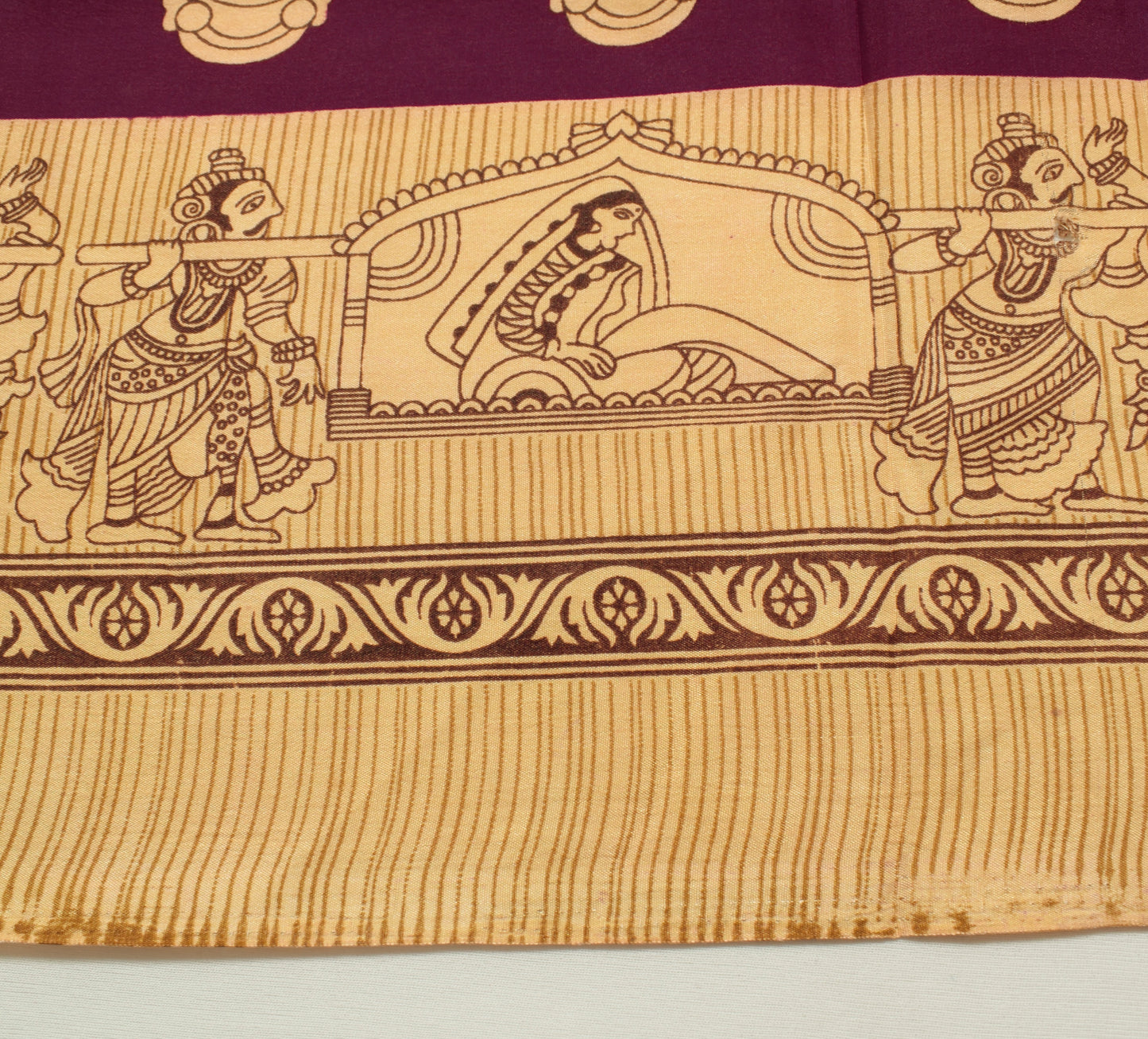 Sushila Vintage Maroon Indian Saree Blend Silk Printed Humans Soft Craft Fabric
