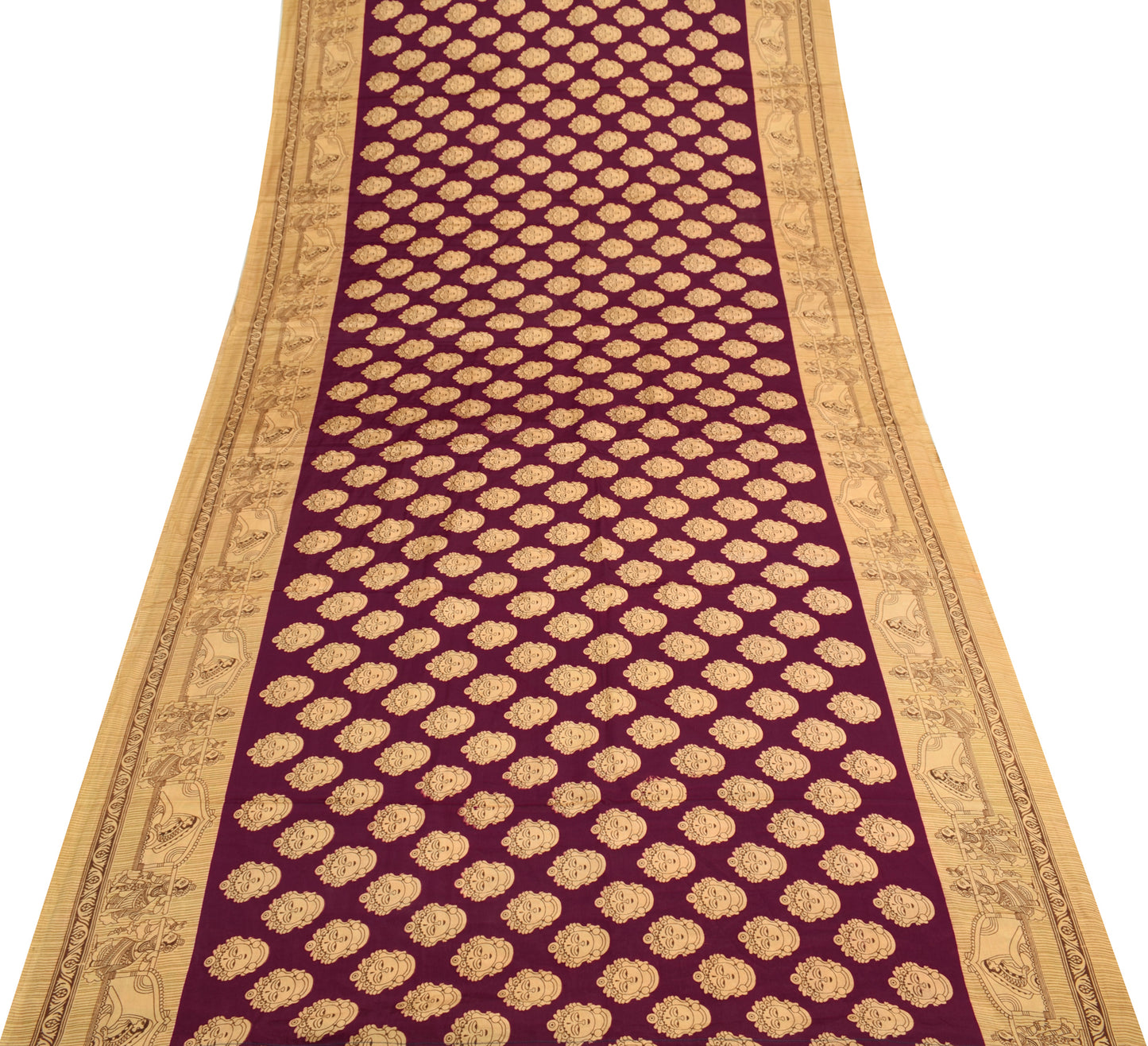 Sushila Vintage Maroon Indian Saree Blend Silk Printed Humans Soft Craft Fabric