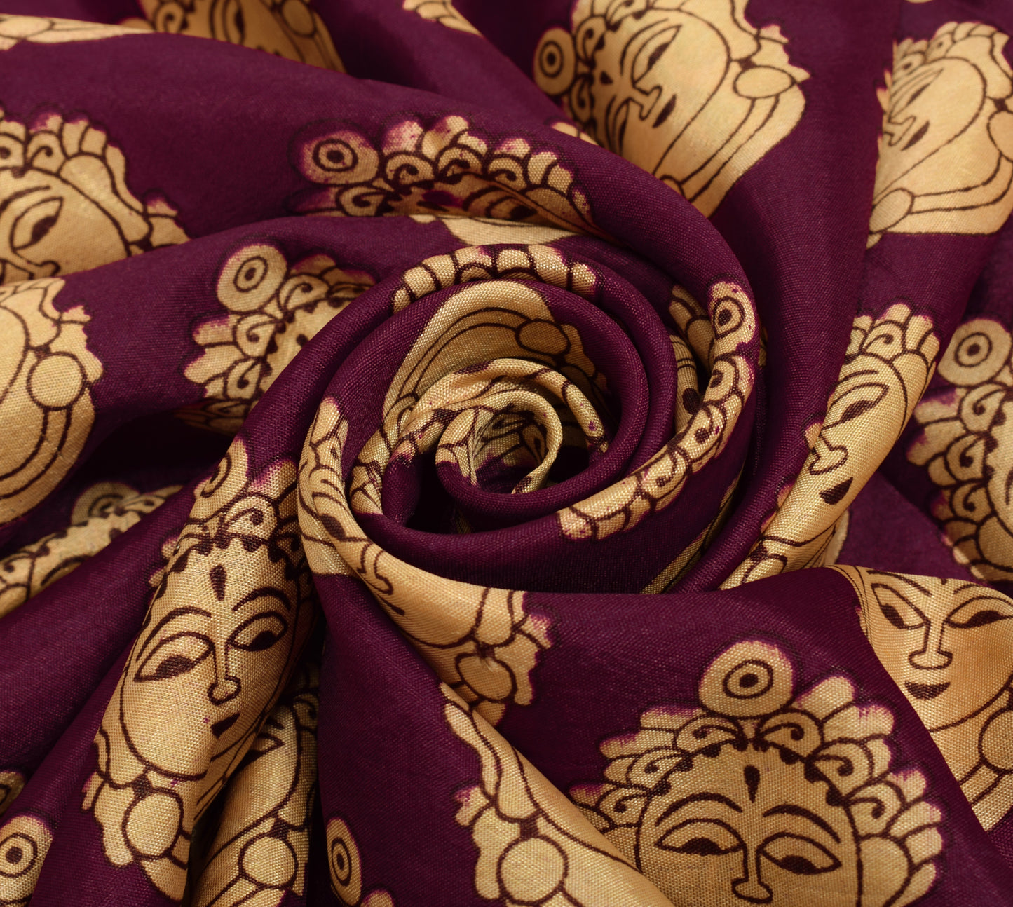 Sushila Vintage Maroon Indian Saree Blend Silk Printed Humans Soft Craft Fabric