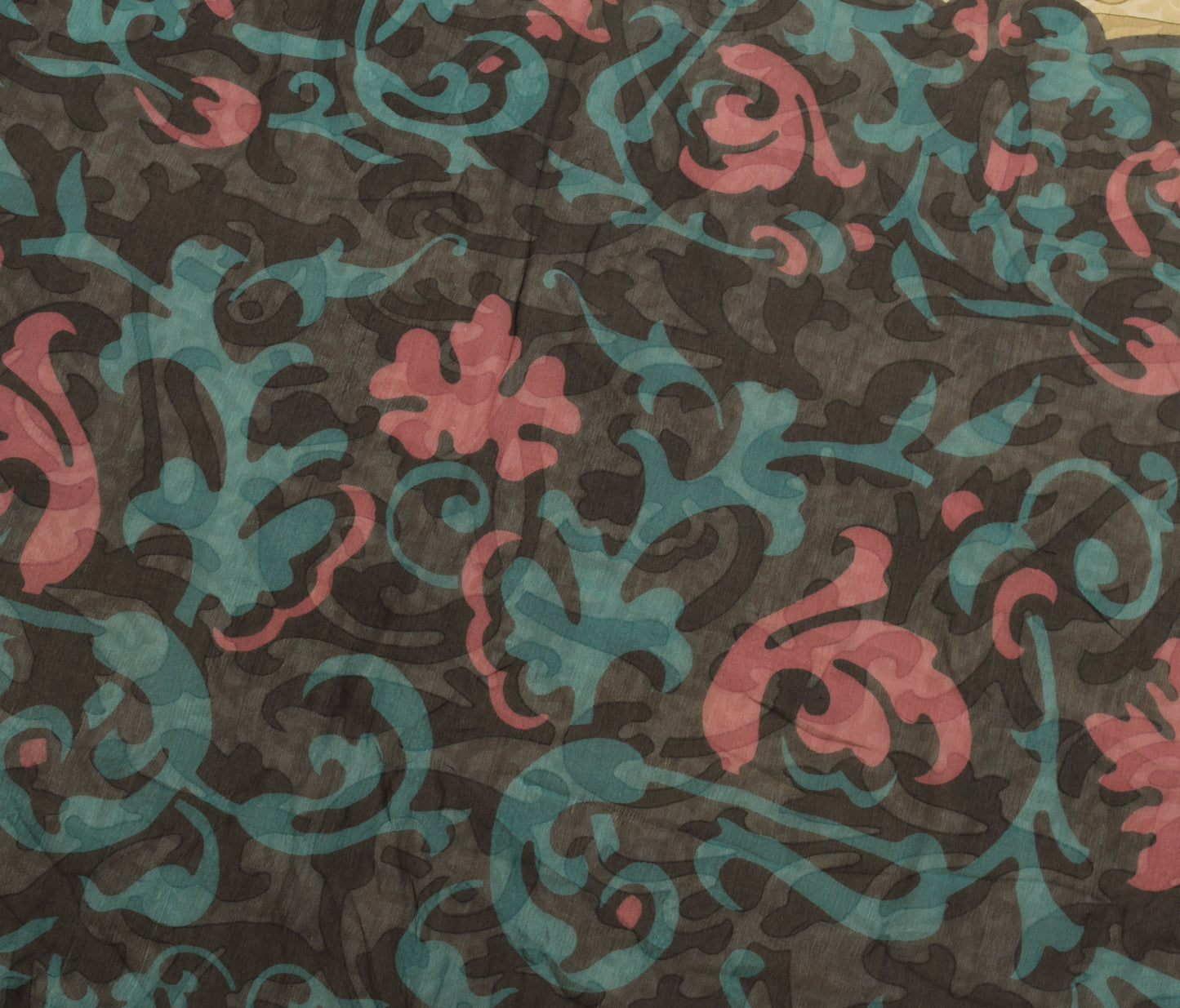 Sushila Vintage Indian Saree 100% Pure Chiffon Silk Printed  Soft Craft Fabric