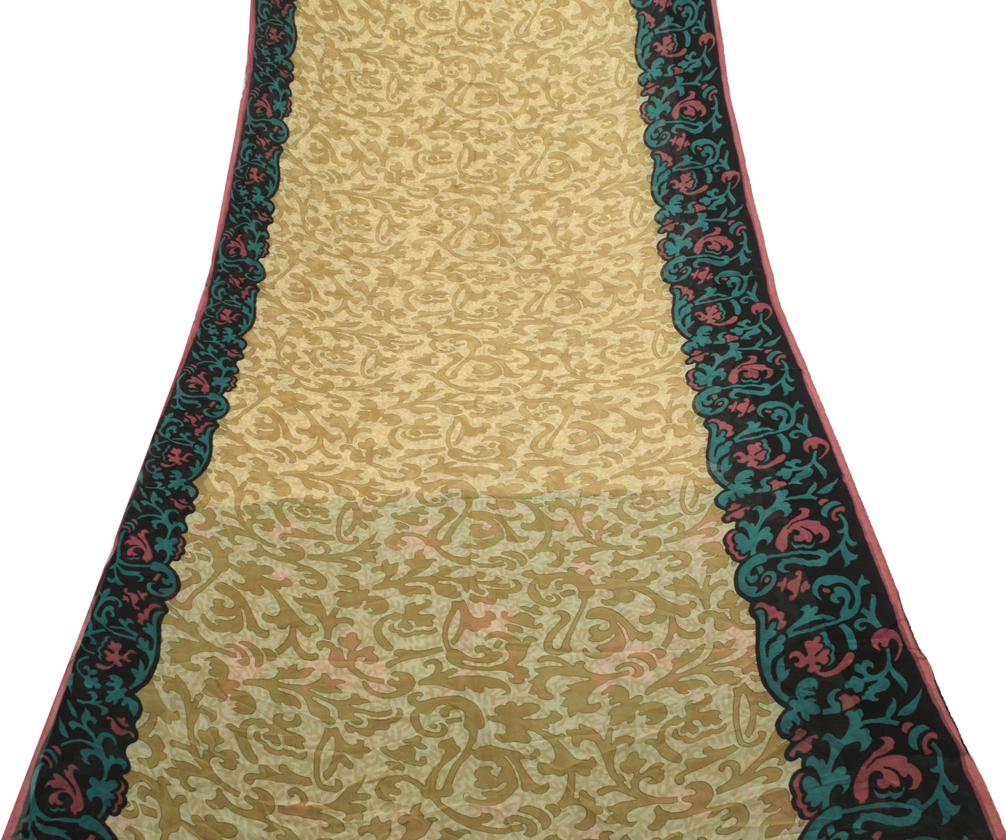 Sushila Vintage Indian Saree 100% Pure Chiffon Silk Printed  Soft Craft Fabric