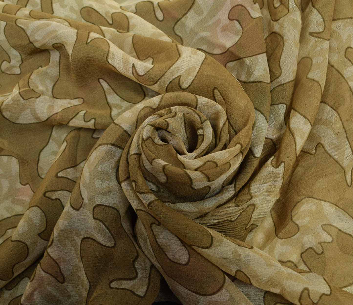 Sushila Vintage Indian Saree 100% Pure Chiffon Silk Printed  Soft Craft Fabric