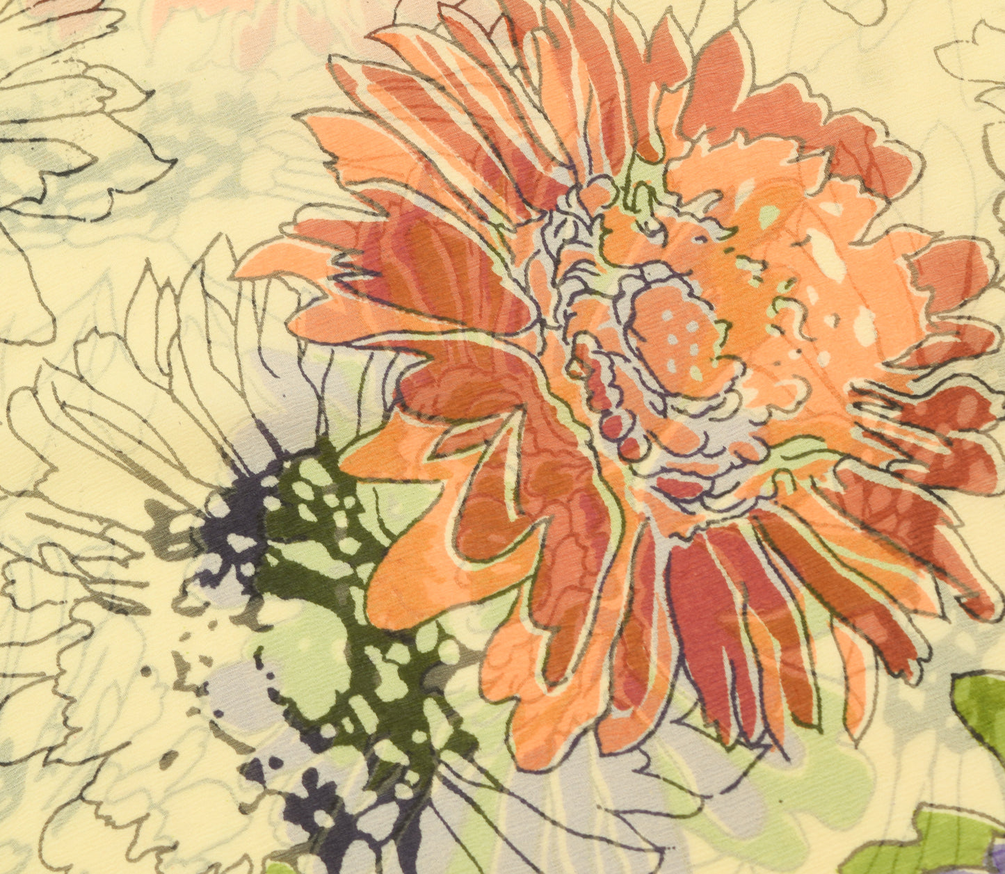 Sushila Vintage Cream Saree 100% Pure Chiffon Silk Printed Floral Craft Fabric