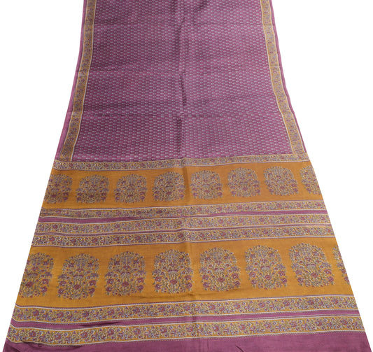 Sushila Vintage Purple Branded Saree 100% Pure Silk Printed Floral Craft Fabric