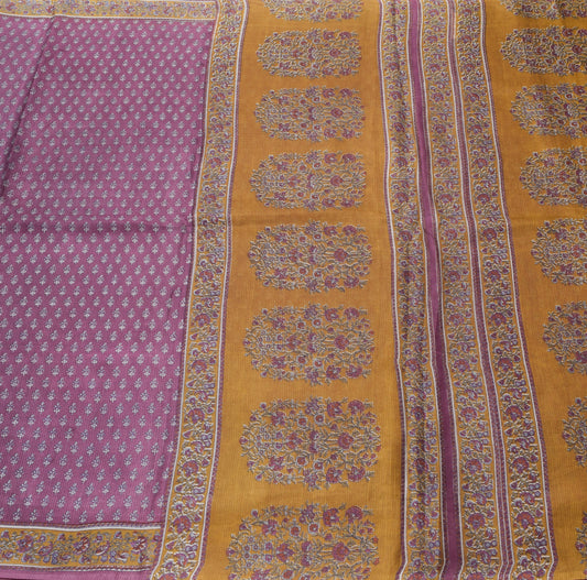 Sushila Vintage Purple Branded Saree 100% Pure Silk Printed Floral Craft Fabric