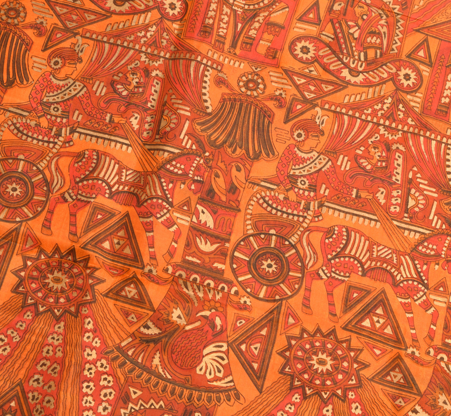 Sushila Vintage Orange Saree 100% Pure Silk Human Printed Soft Craft Fabric