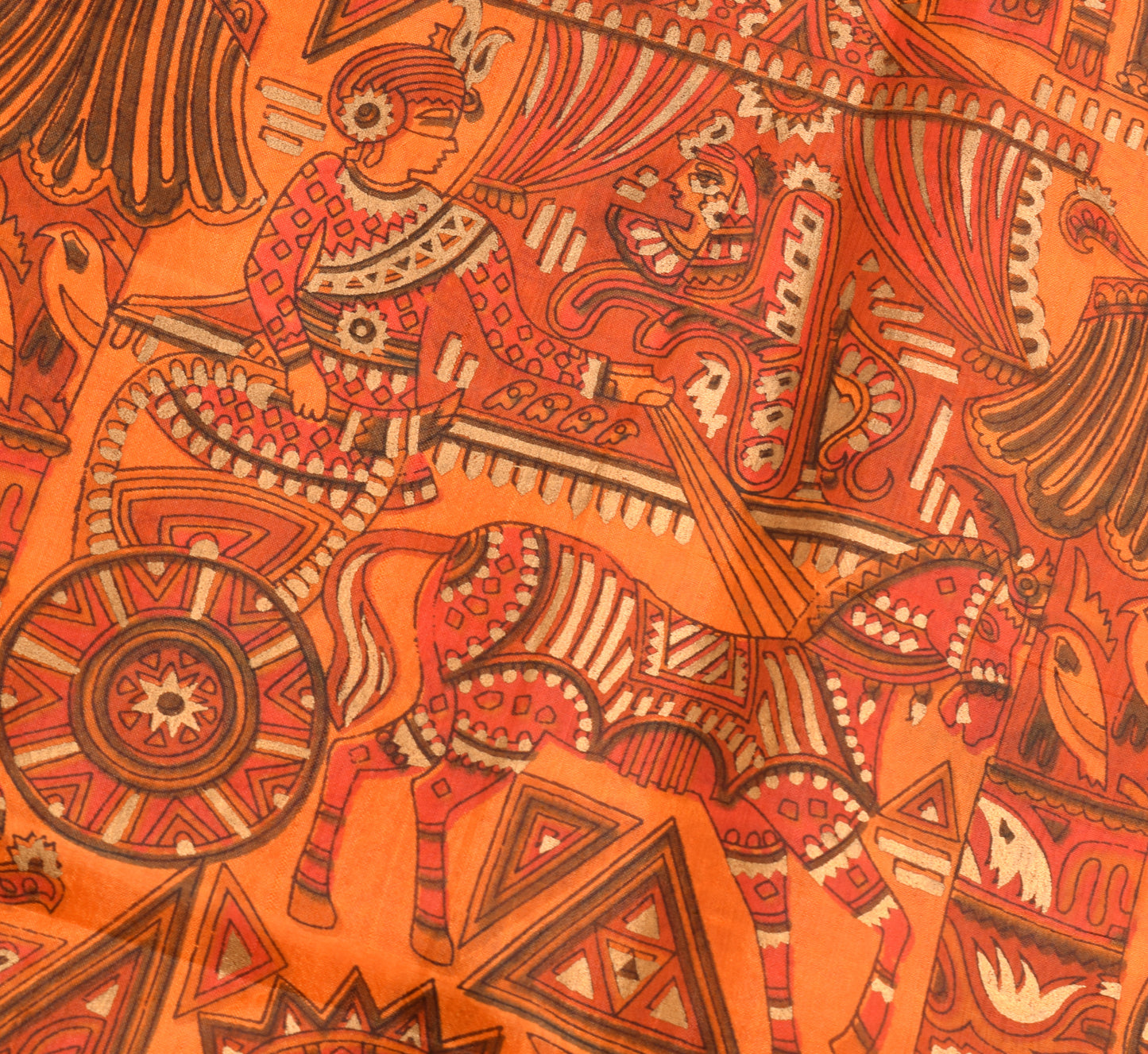 Sushila Vintage Orange Saree 100% Pure Silk Human Printed Soft Craft Fabric