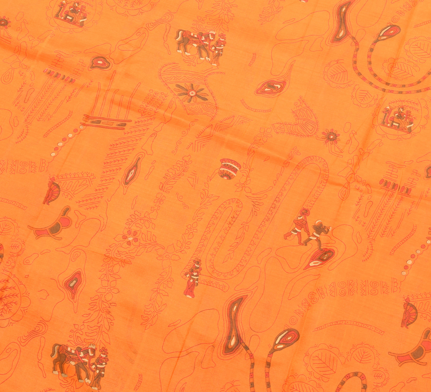 Sushila Vintage Orange Saree 100% Pure Silk Human Printed Soft Craft Fabric