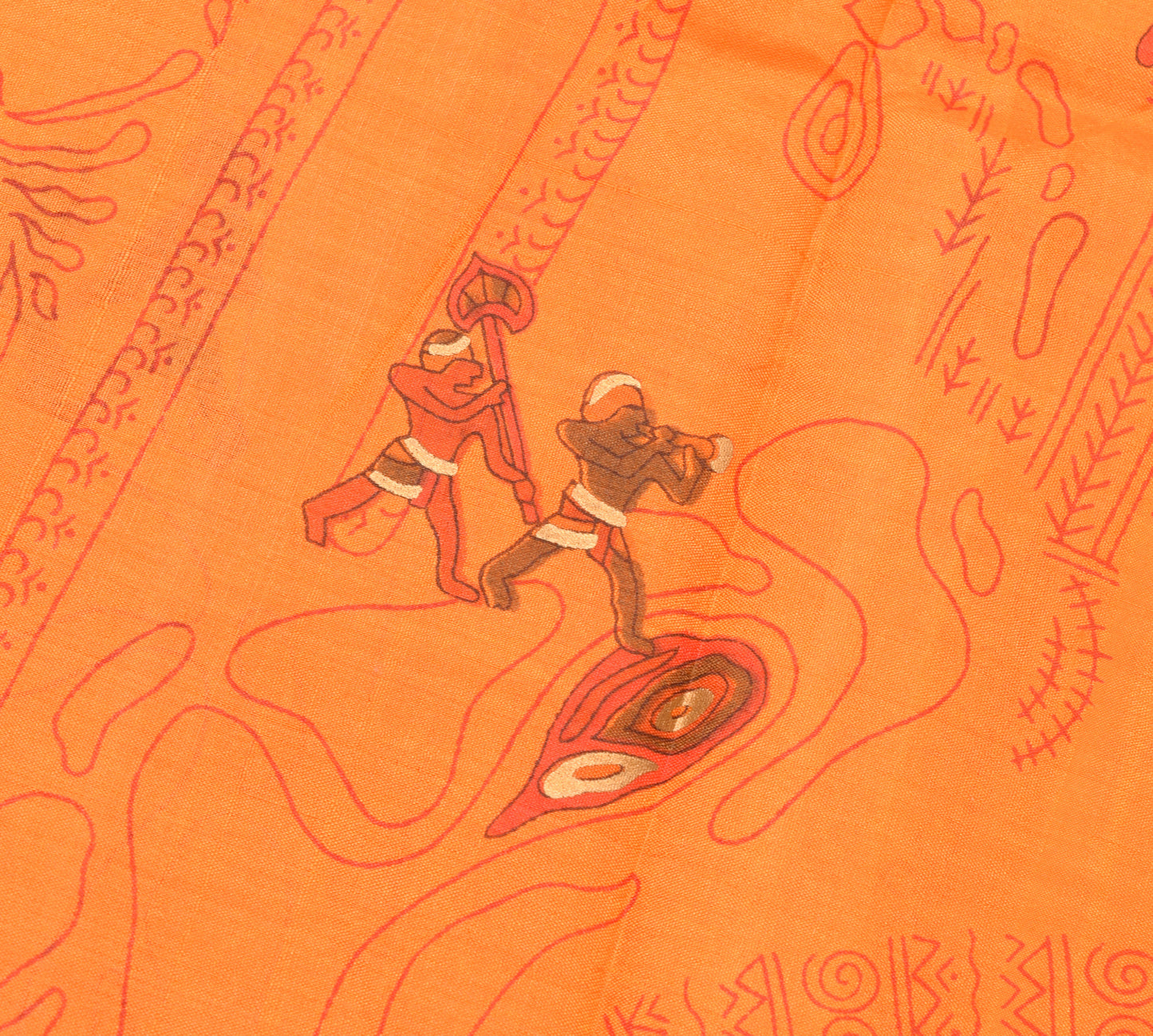 Sushila Vintage Orange Saree 100% Pure Silk Human Printed Soft Craft Fabric