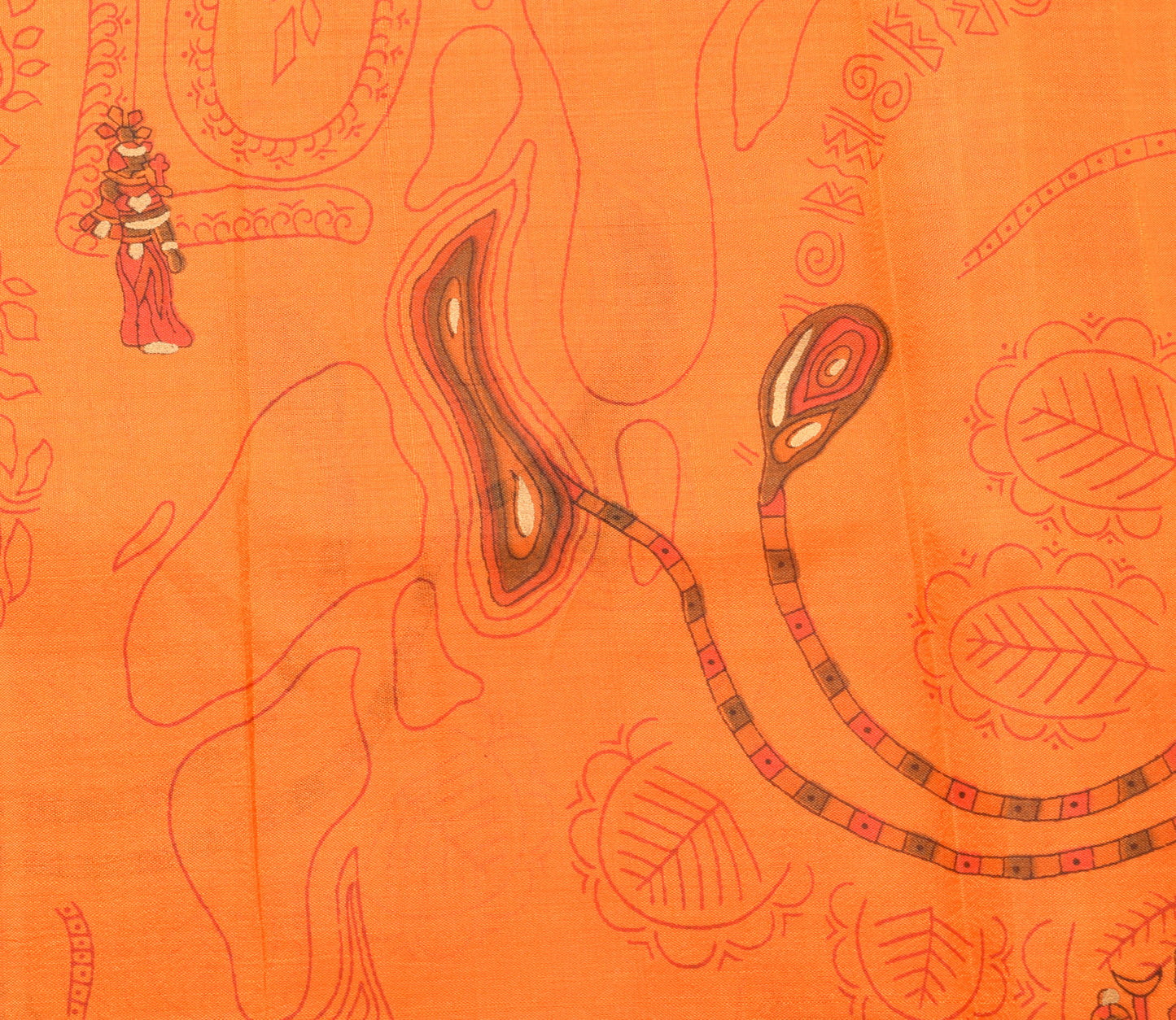 Sushila Vintage Orange Saree 100% Pure Silk Human Printed Soft Craft Fabric