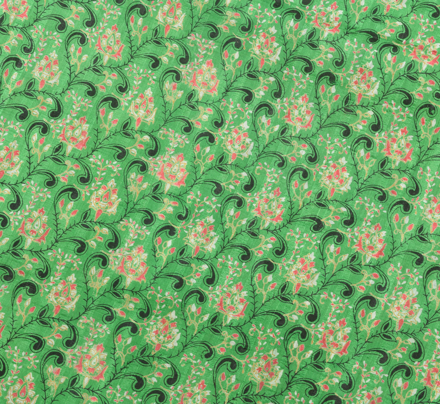 Sushila Vintage Green Saree 100% Pure Silk Printed Floral Indian Craft Fabric