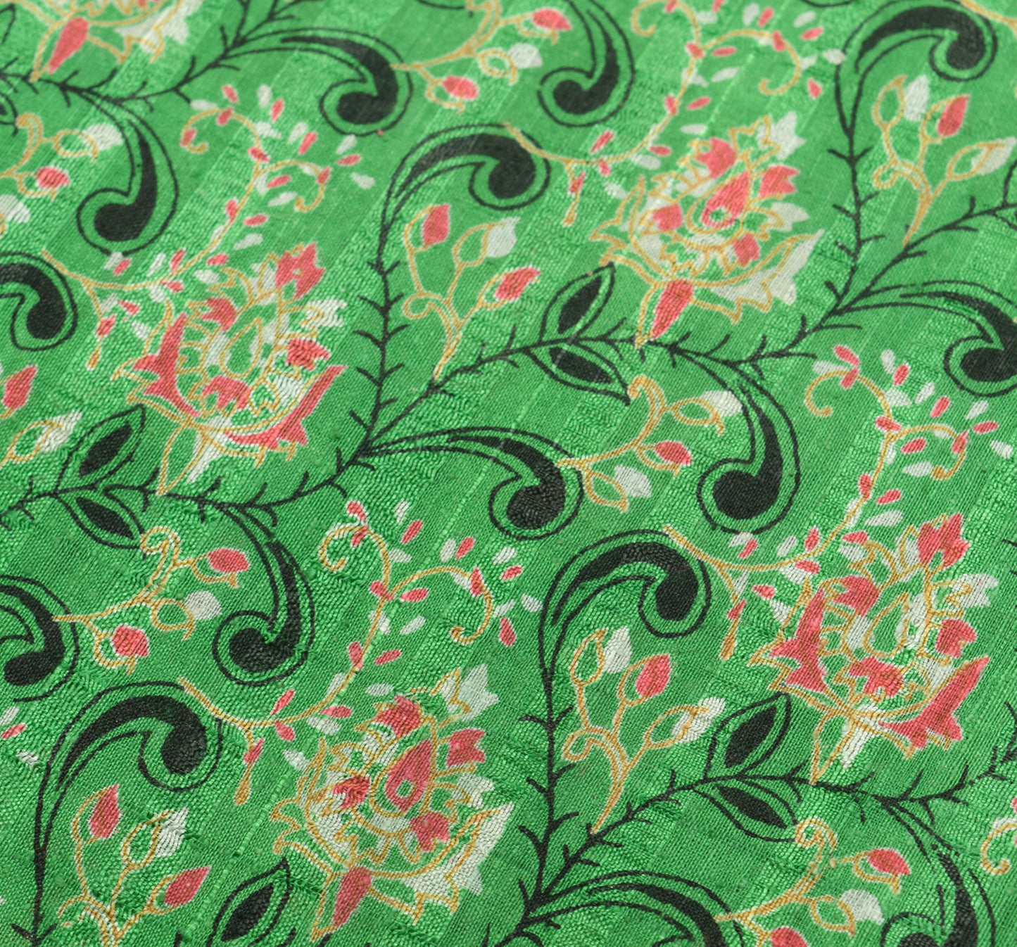 Sushila Vintage Green Saree 100% Pure Silk Printed Floral Indian Craft Fabric