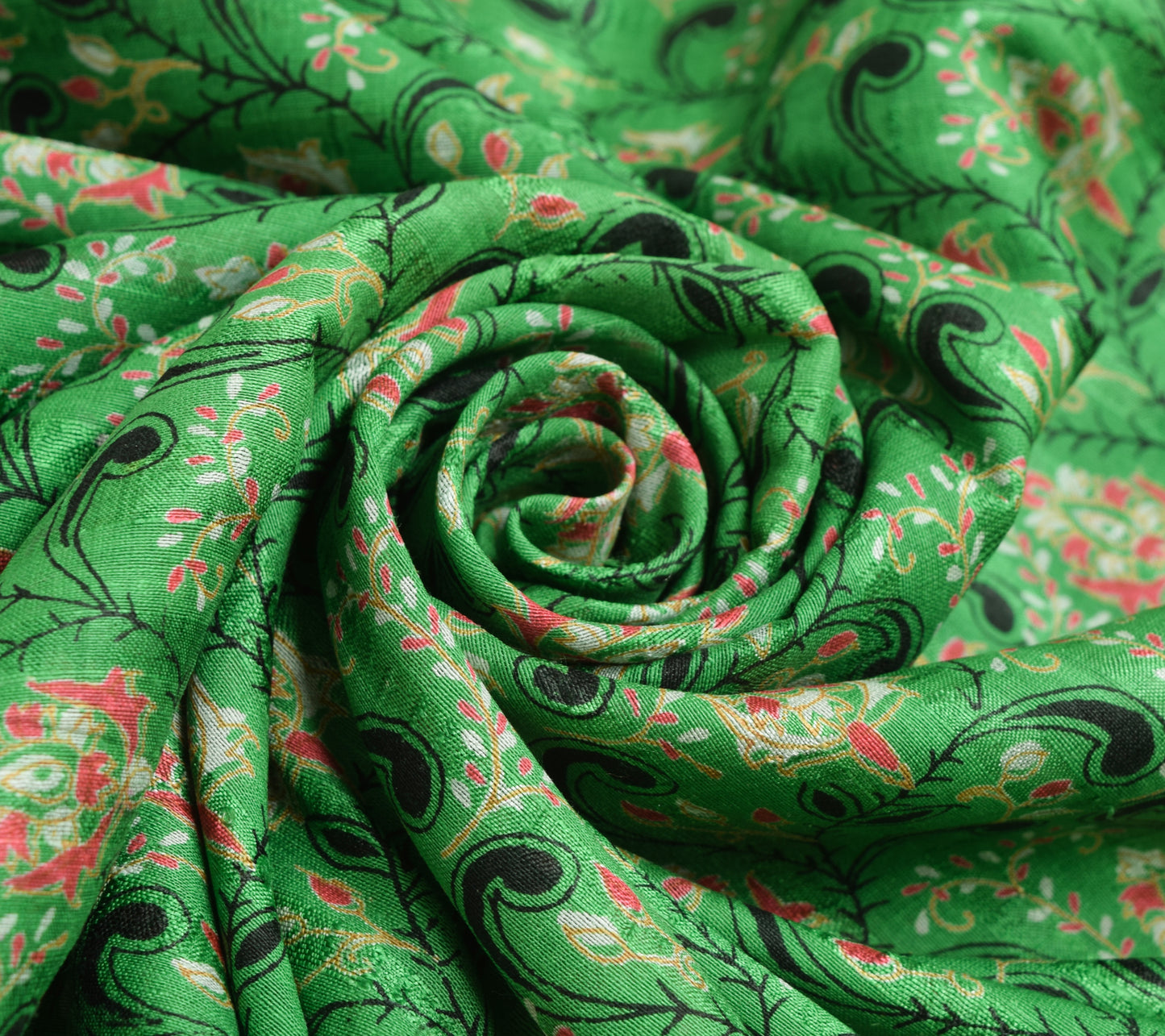 Sushila Vintage Green Saree 100% Pure Silk Printed Floral Indian Craft Fabric