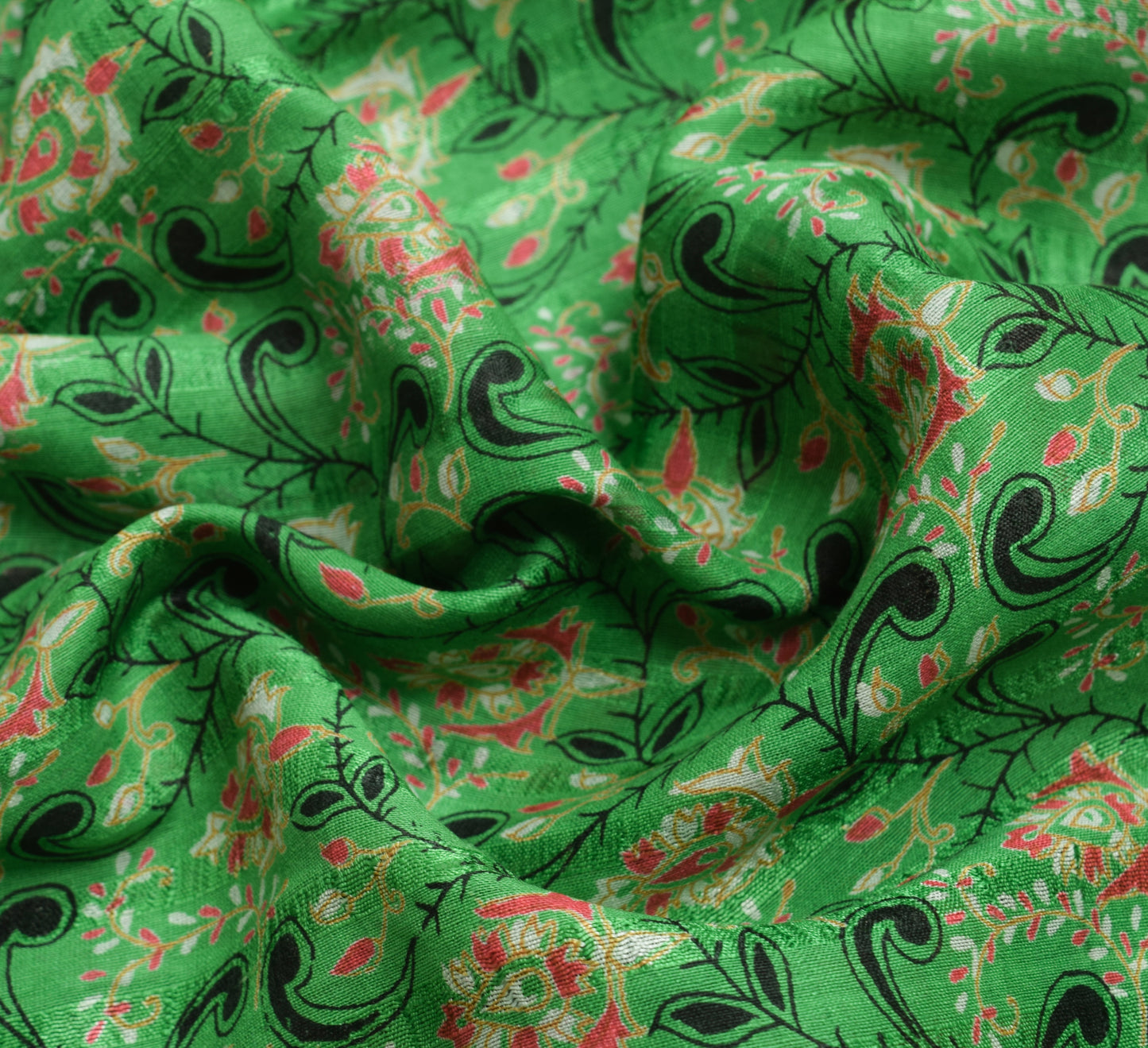 Sushila Vintage Green Saree 100% Pure Silk Printed Floral Indian Craft Fabric