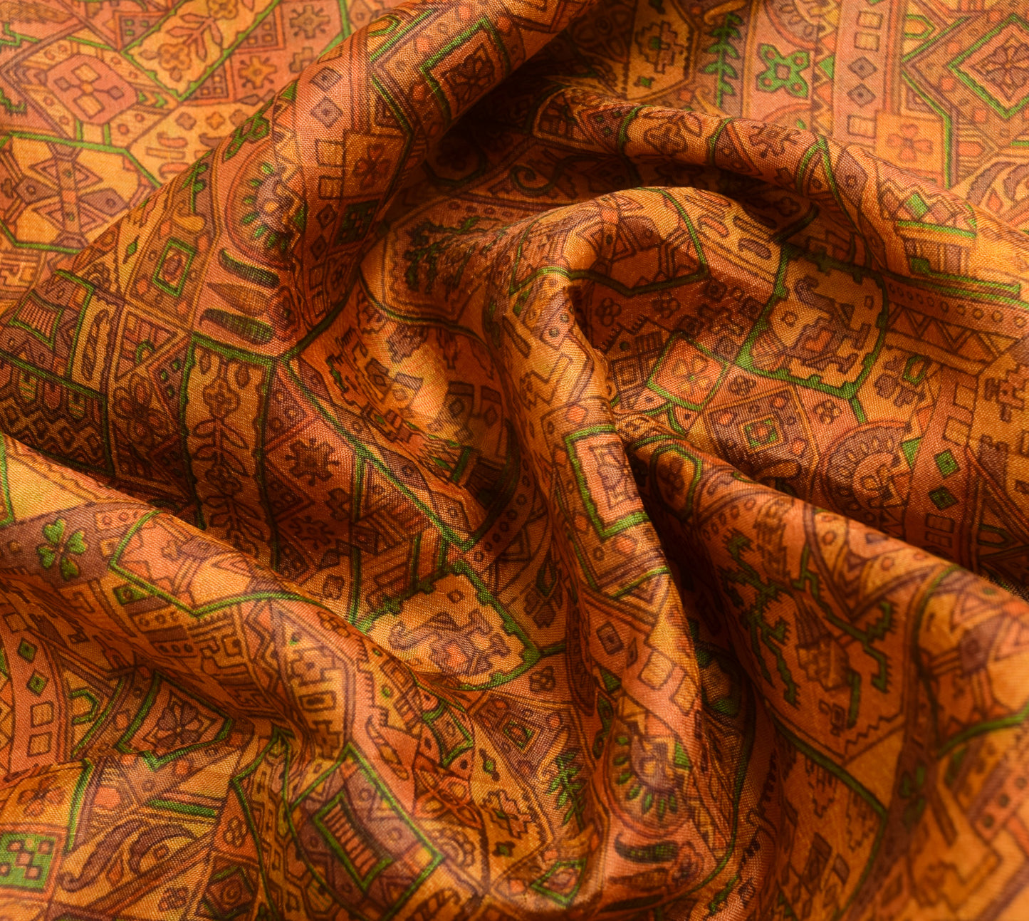 Sushila Vintage Orange Saree 100% Pure Silk Printed Indian Soft Craft Fabric