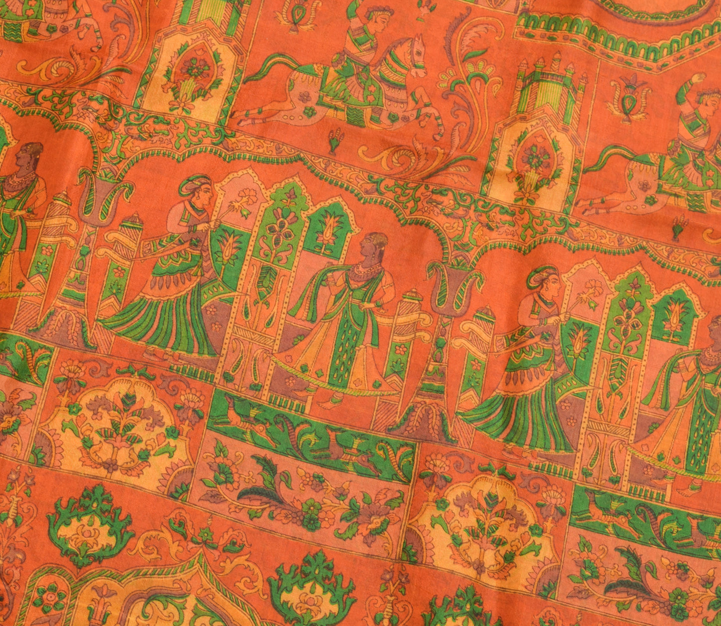 Sushila Vintage Orange Saree 100% Pure Silk Printed Indian Soft Craft Fabric