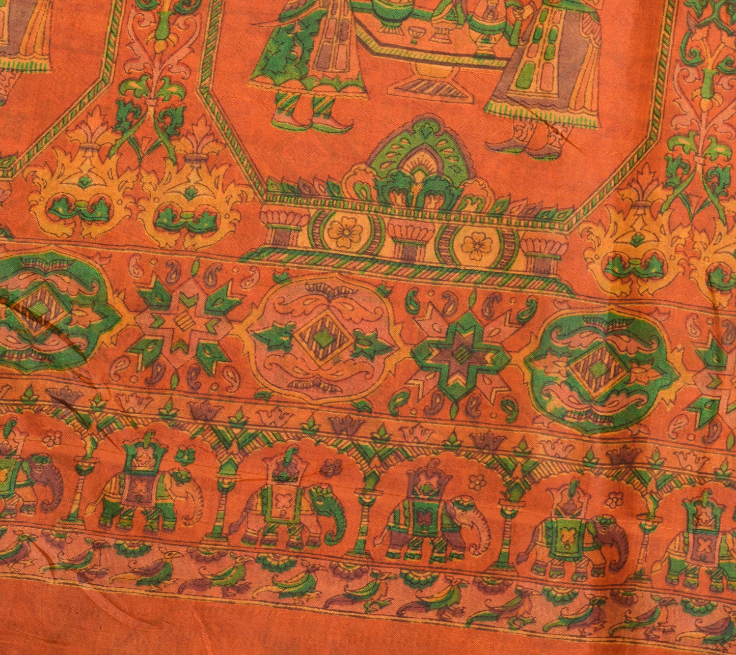 Sushila Vintage Orange Saree 100% Pure Silk Printed Indian Soft Craft Fabric