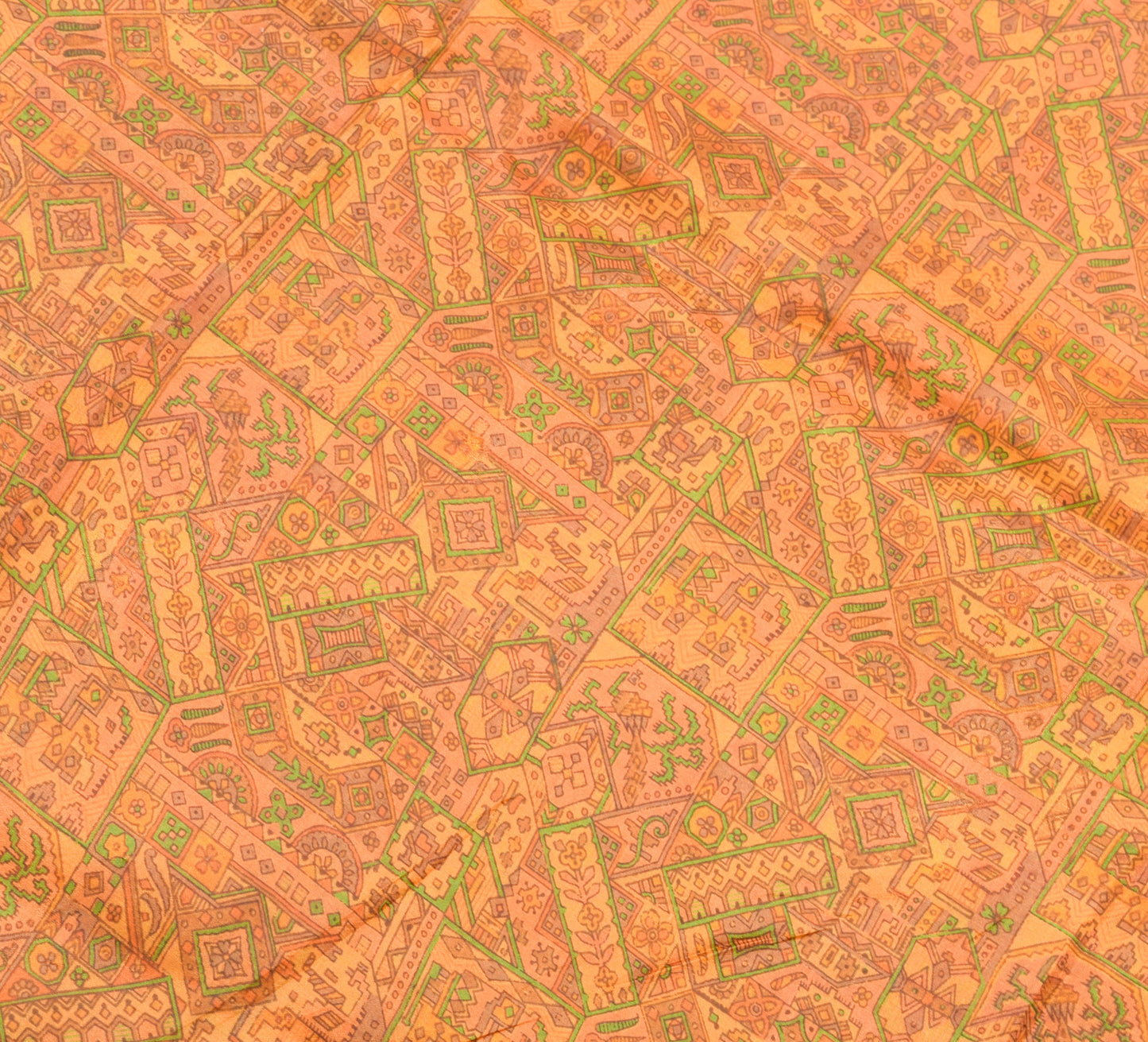 Sushila Vintage Orange Saree 100% Pure Silk Printed Indian Soft Craft Fabric